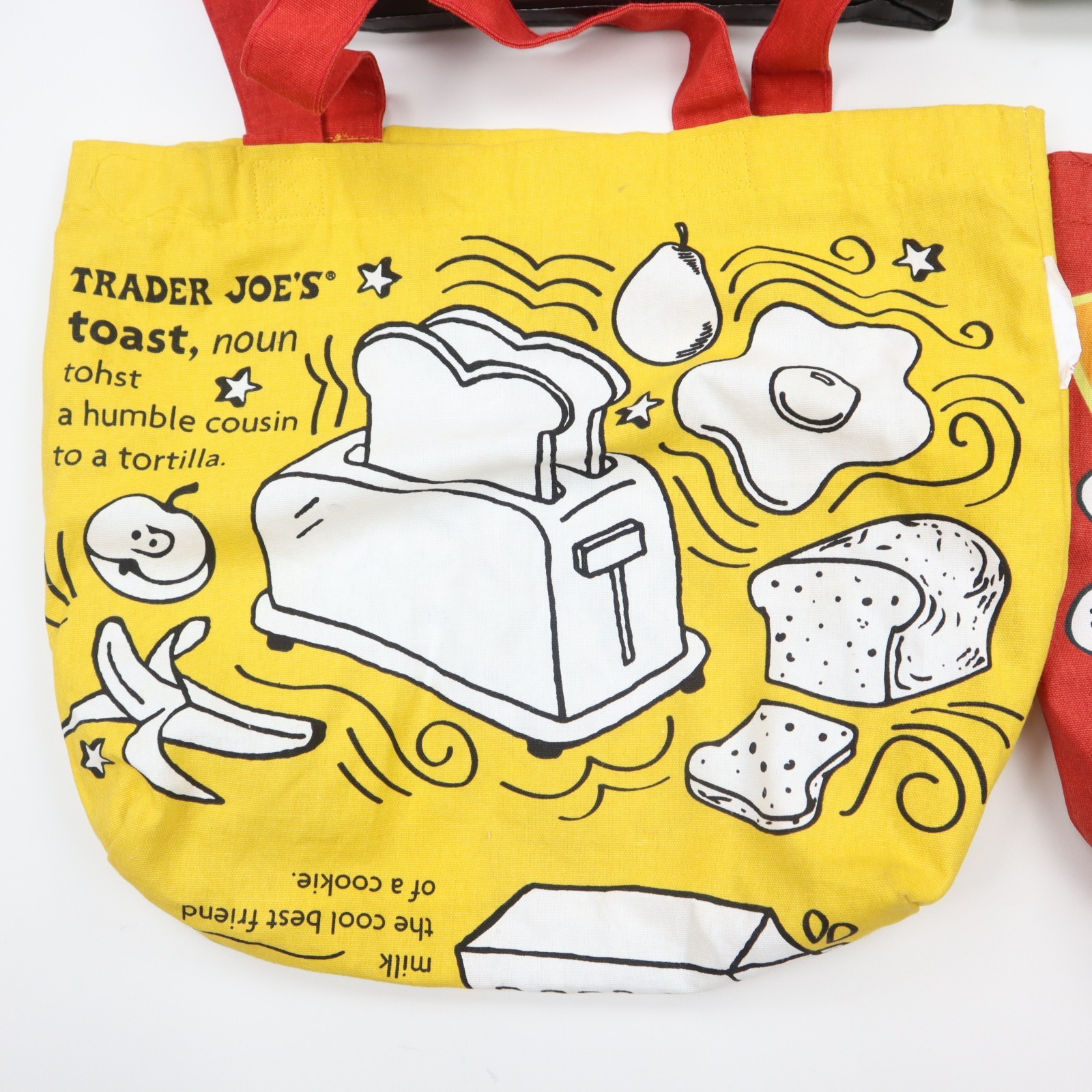 Trader Joes Reusable Shopping Tote Bag (Lot of 4) Chicago Cheese Toast Graphic