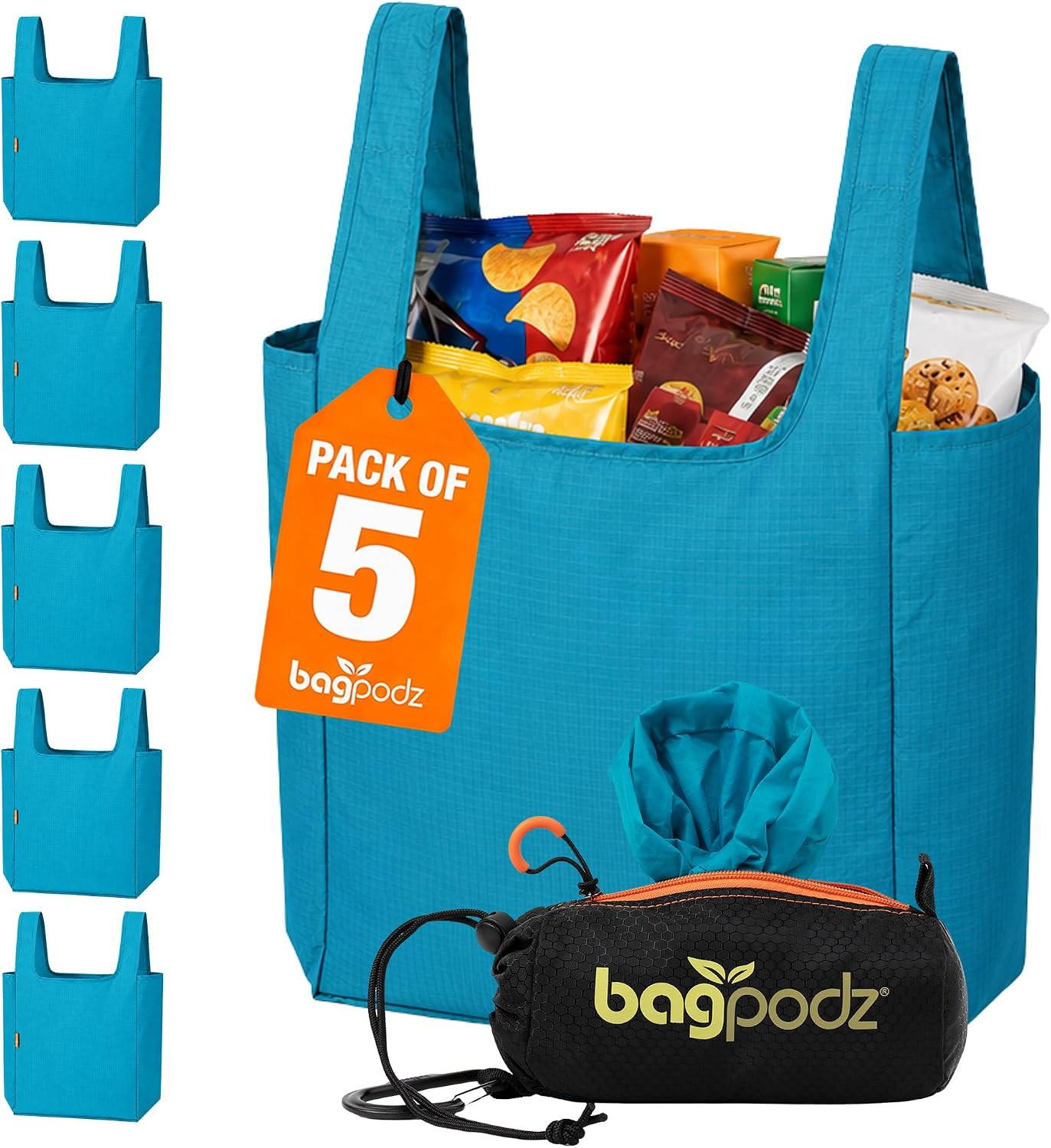 Reusable Grocery Bags, Made from Ripstop Nylon Hold 50Lbs, Foldable Shopping Bag