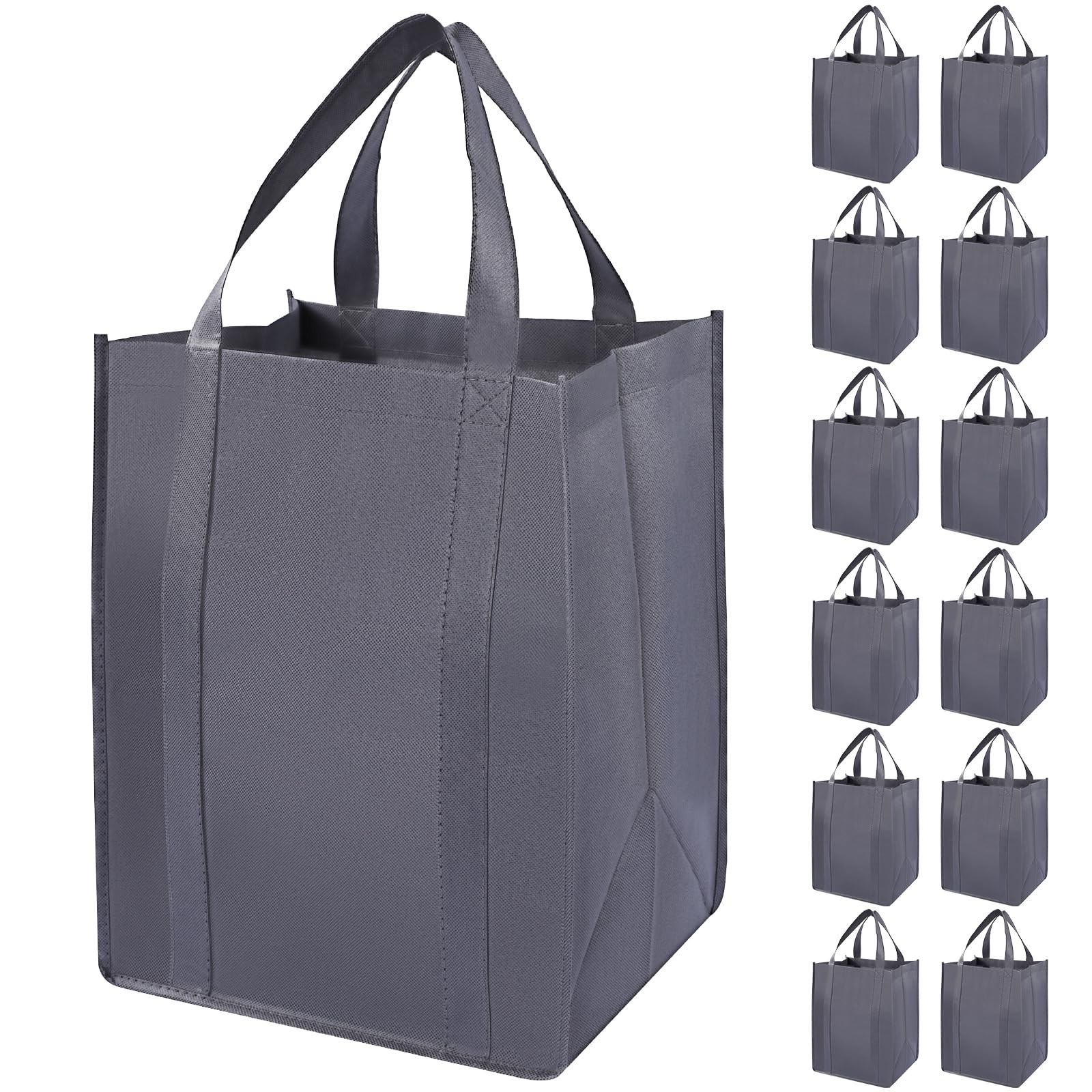 12 PCS Grey Heavy Duty Reusable Grocery Bags Large Shopping Tote Holds 40 lbs