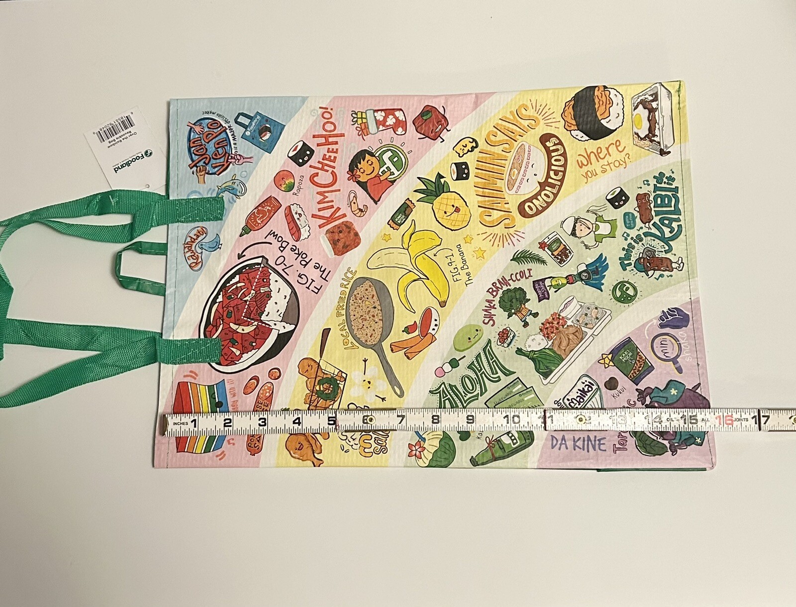 FOODLAND HAWAII Reusable Grocery Bag Shopping Tote Rainbow Limited Edition NWT