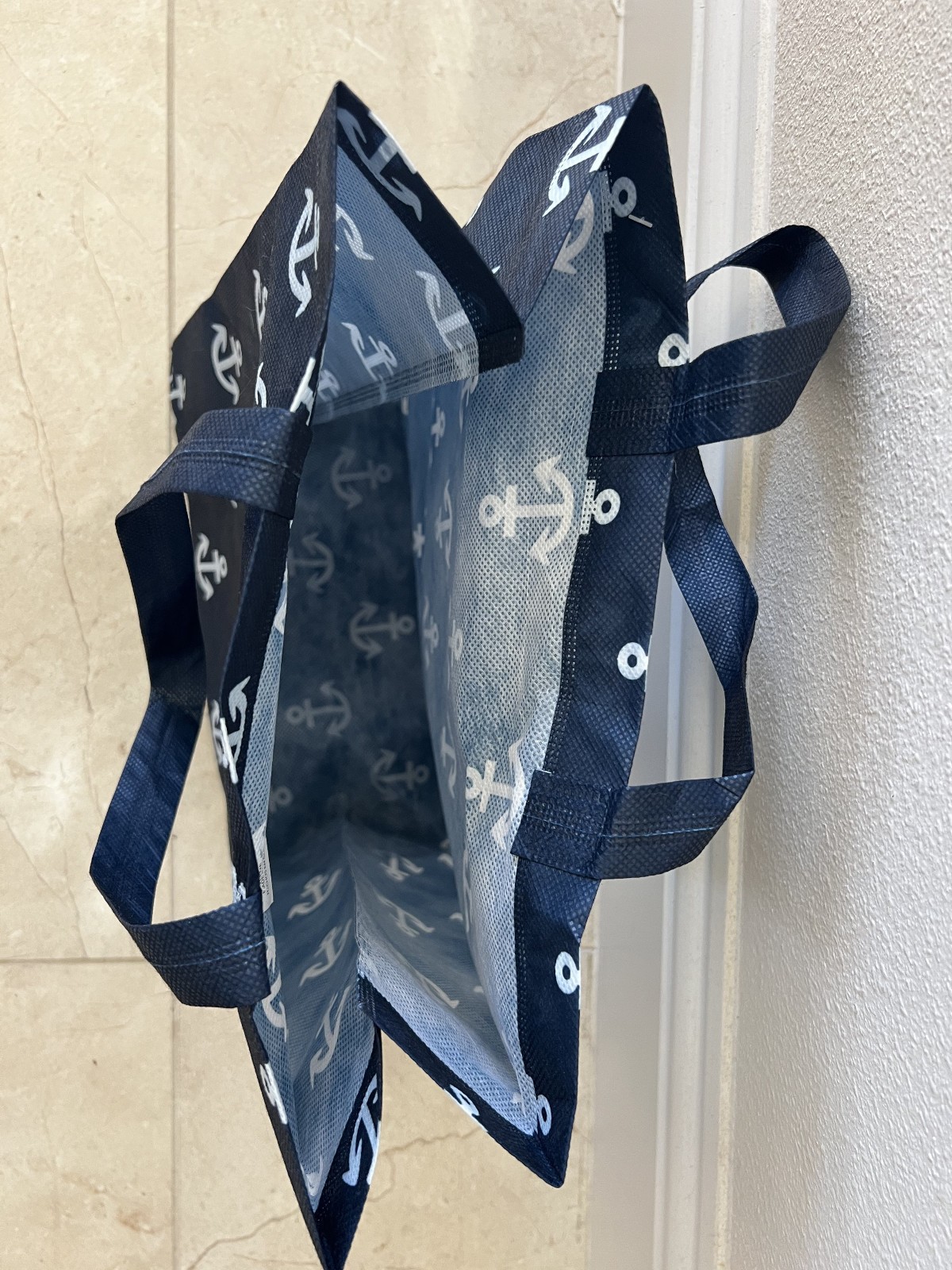 NAUTICAL Navy Blue ANCHOR Reusable Shopping Tote Bag Shoulder Bag 12″x12″ FOLDS