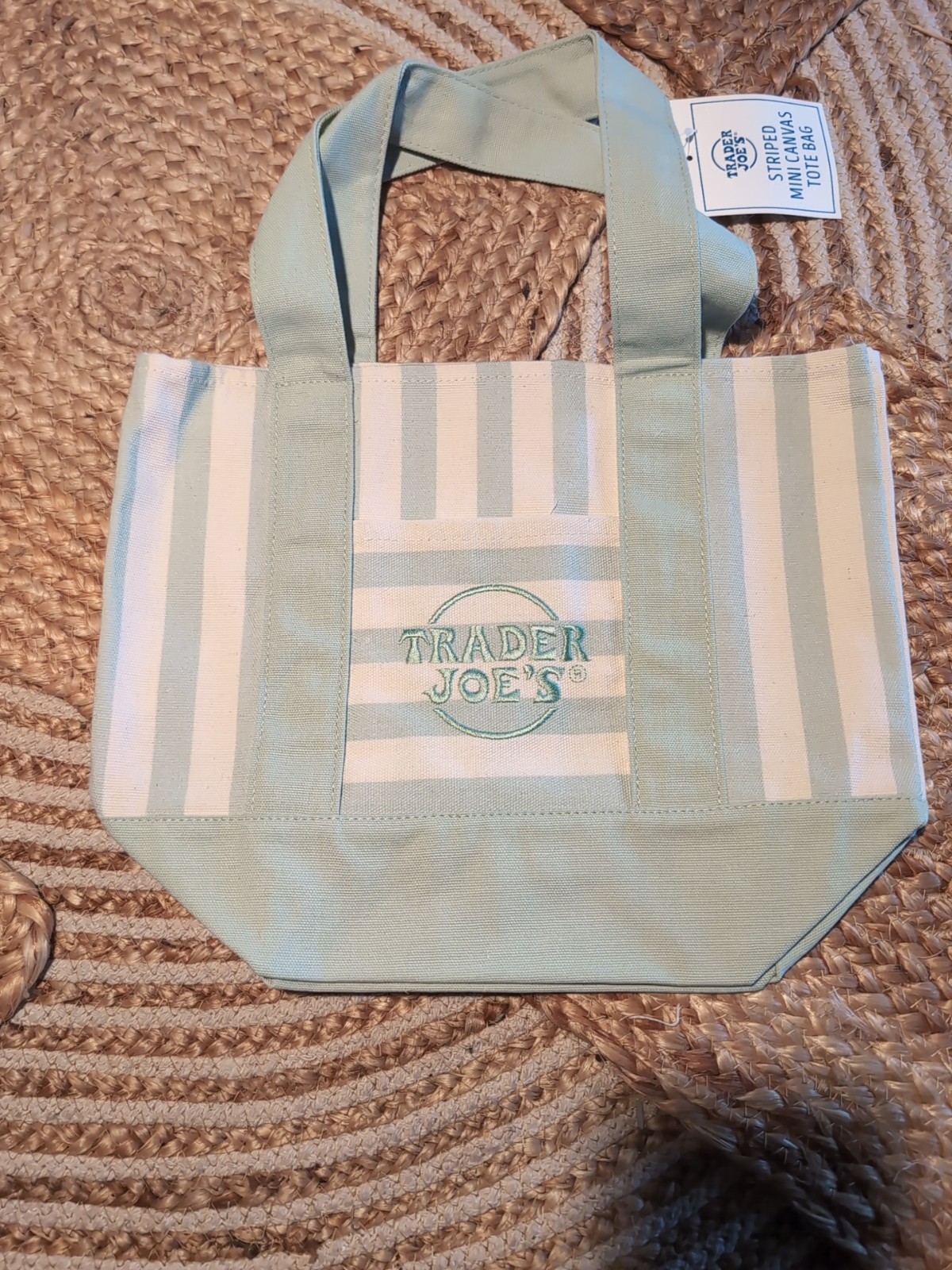 Trader Joe’s Striped Canvas Mini Tote Set of 4 Summer 2026 Pink Blue Green Tan