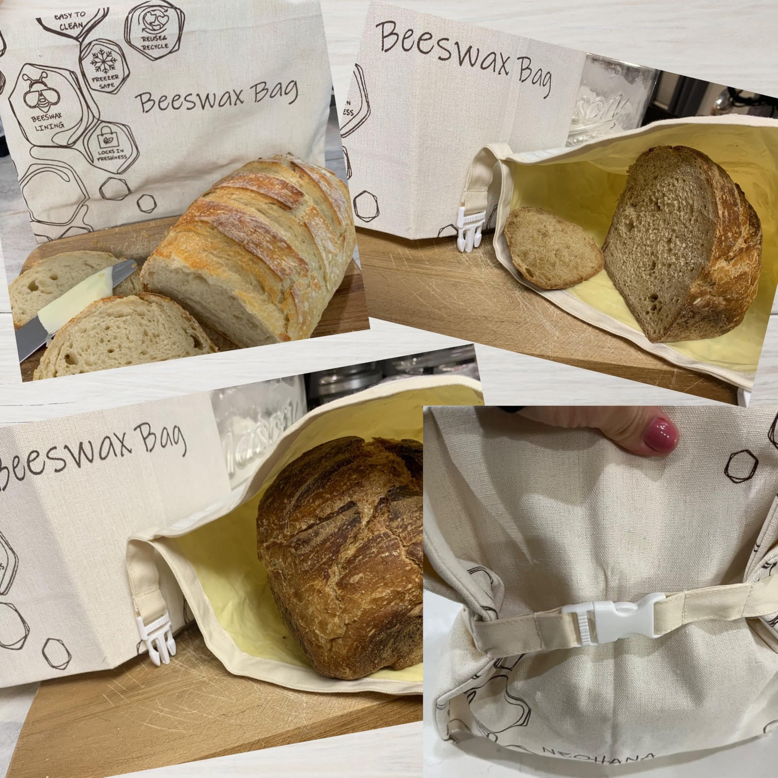 NEOHANA 2 Pack Beeswax Bread Bags 16 inches x 12.5 inches, 2 PCS