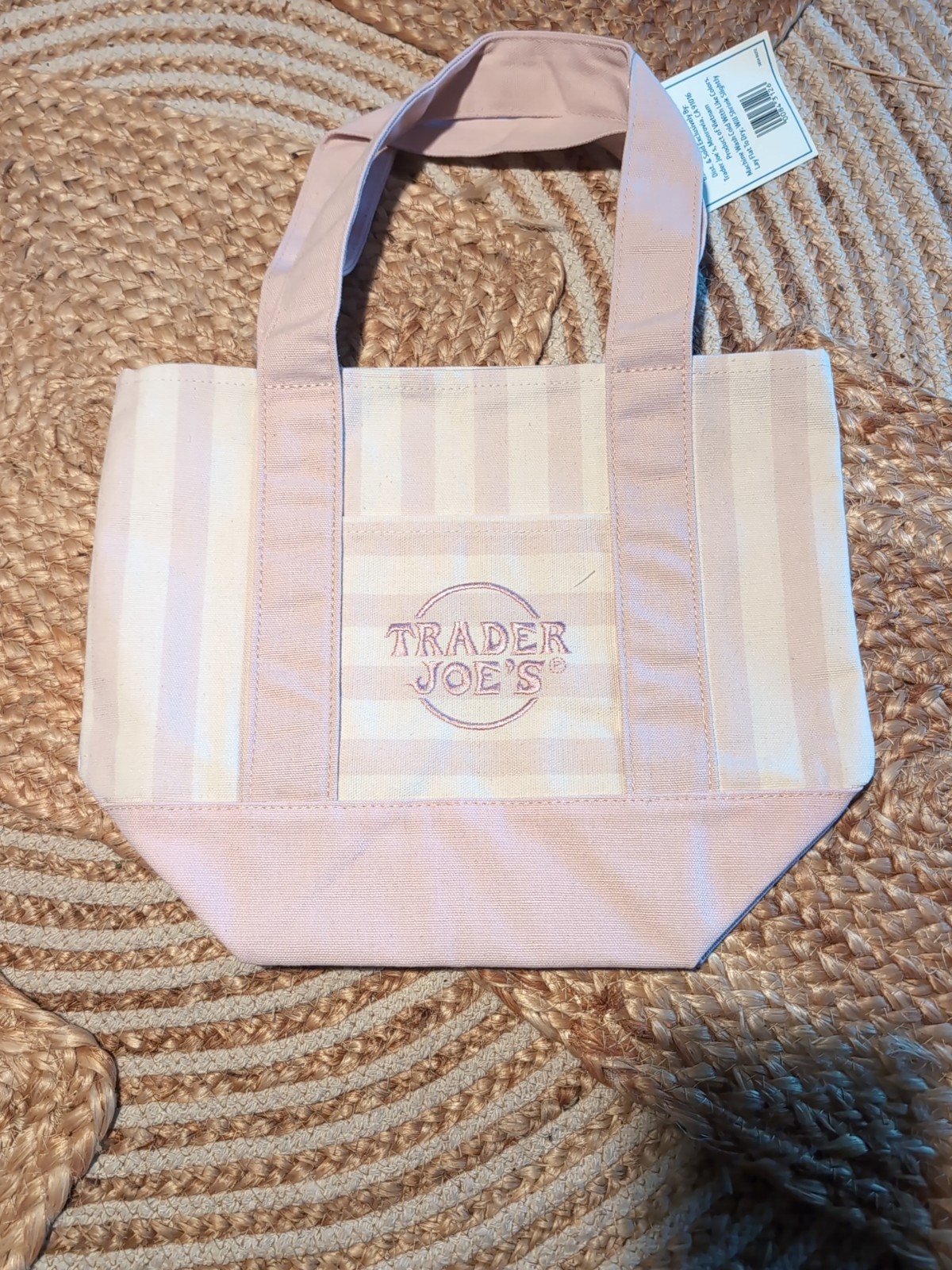 Trader Joe’s Striped Canvas Mini Tote Set of 4 Summer 2026 Pink Blue Green Tan
