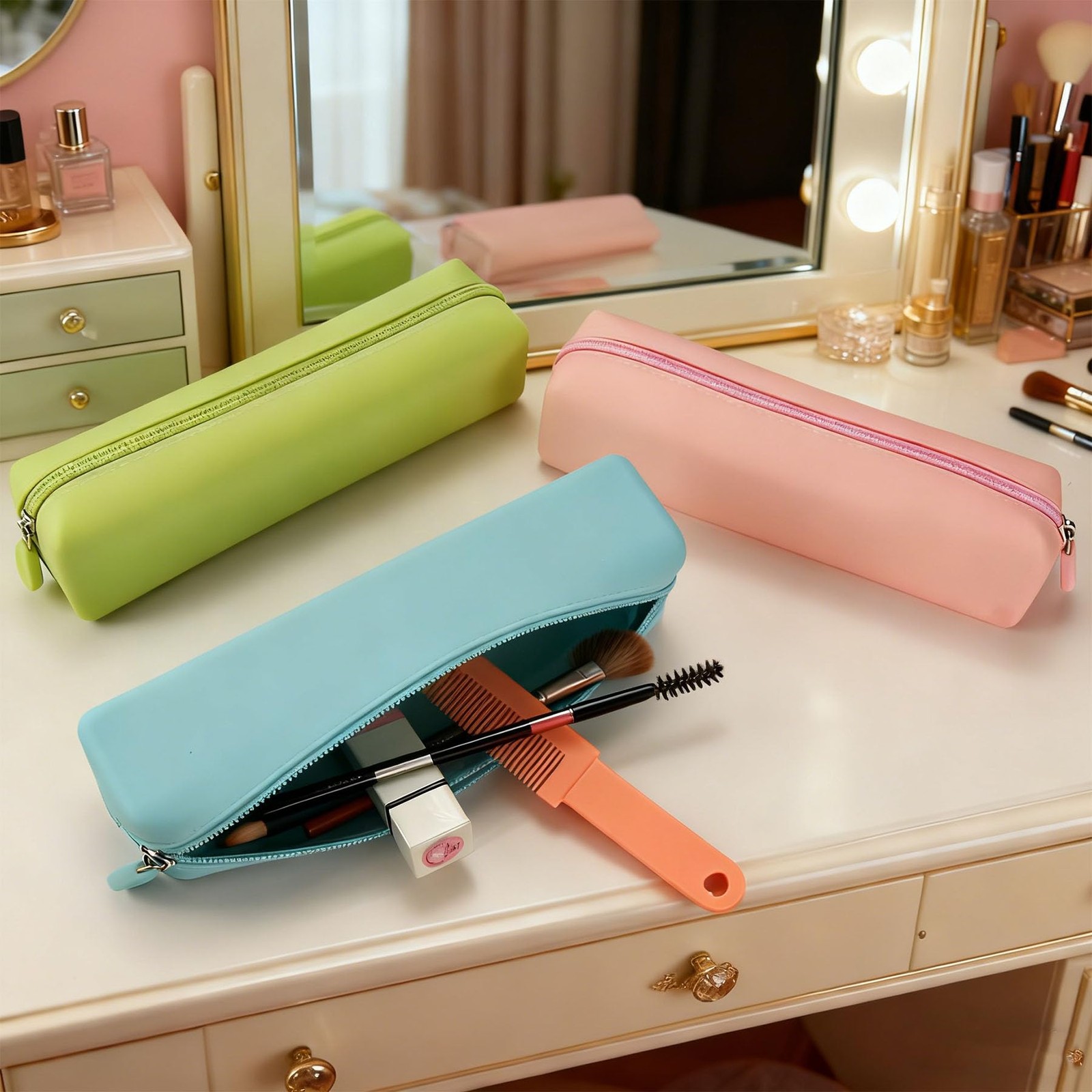 Tinsparkwin 2 Pack Silicone Makeup Brush Holder Soft Portable Blue and Yellow
