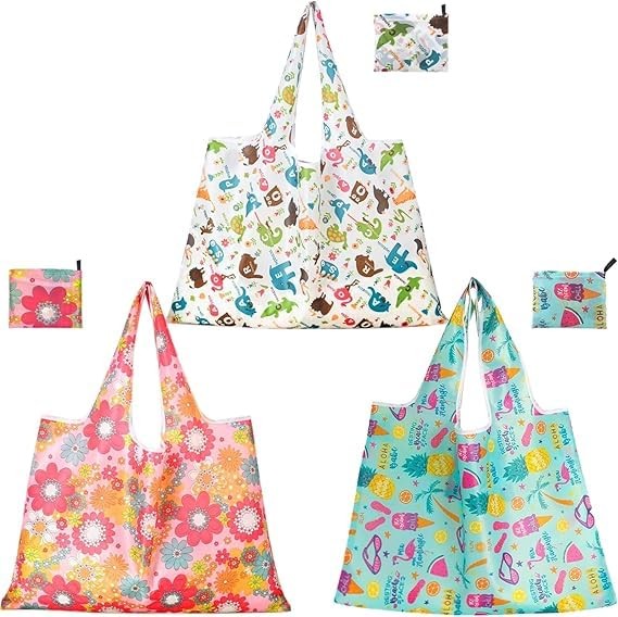 3 Pcs Extra Large 50Lbs Foldable Reusable Shopping Bags – Machine Washable Po…