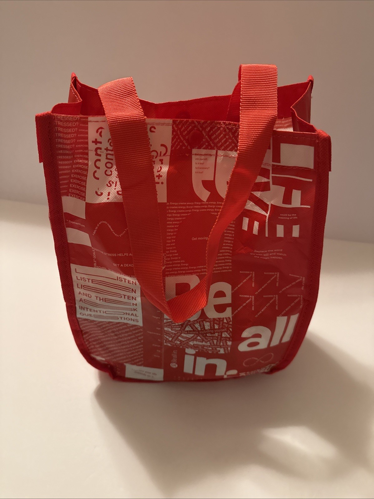 Lululemon Reusable Shopping Small Tote Bag w/ Nylon Handle -Red Black & White