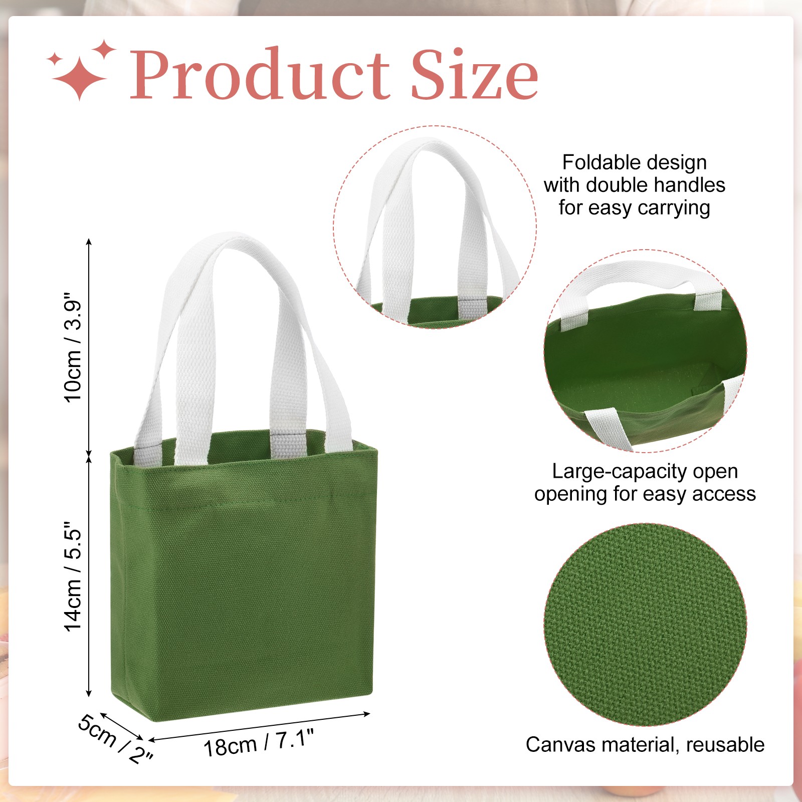 Small Canvas Tote Bag for Women, 7 x 2 x 6″ Canvas Bags, Army Green