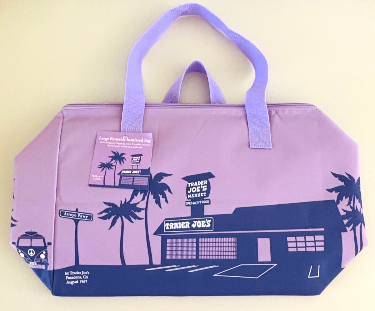 Trader Joe’s Large Lavender Insulated Tote 8 Gallons Reusable Cooler Bag Beach