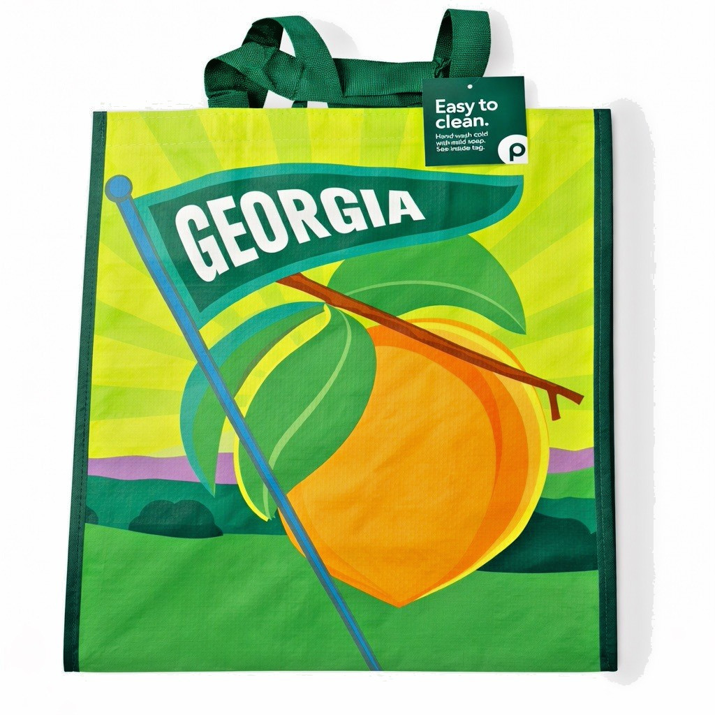 PUBLIX Georgia State Reusable Tote Peach Design Grocery Bag – Collectible Series