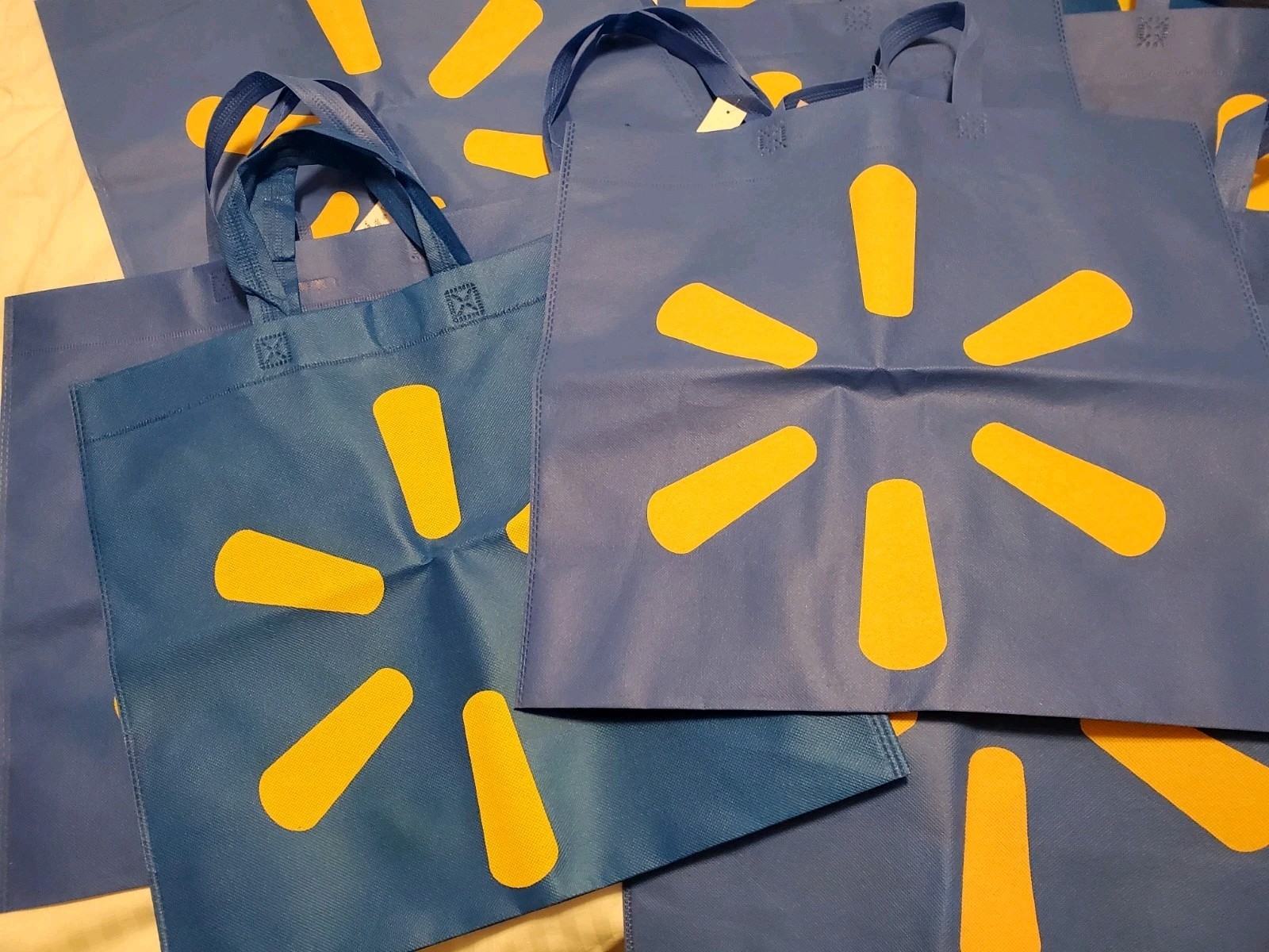 12 Lot New XLarge Walmart Reusable Shopping Bags Set Blue Crafts Tools 18″ X 17″