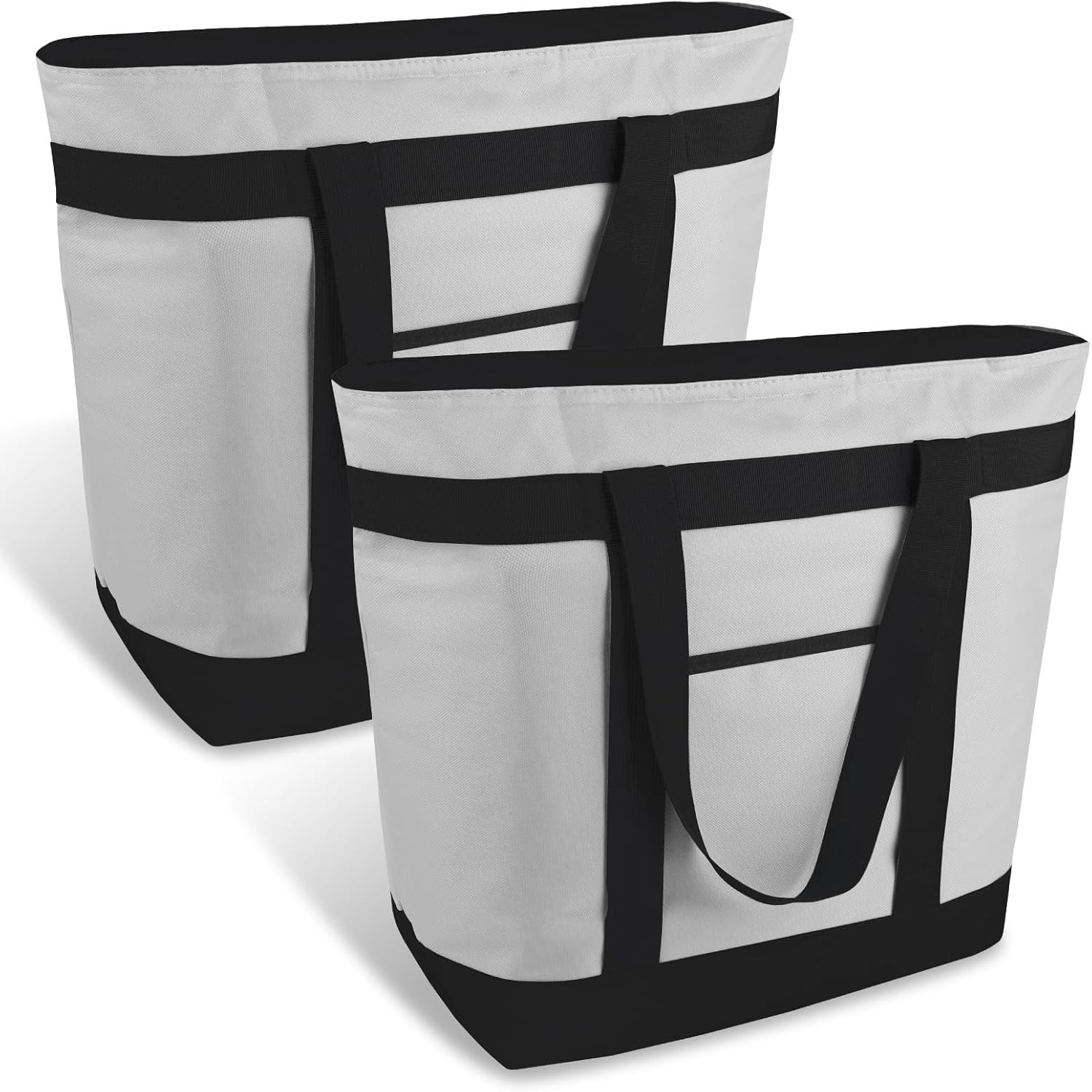 2PK Insulated Grocery Tote Bags, Large 39L Reusable Cooler Bags with Zipper, Lea