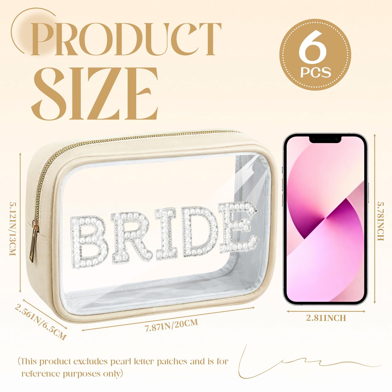 Abbylike 6 Pcs Clear Makeup Bags Bulk PU 7.87 x 5.12 x 2.56 inches, Beige