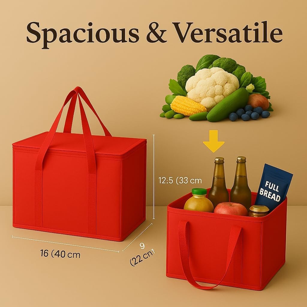 Paquete de 2 bolsas térmicas extragrandes para la compra, rojas, reutilizables.
