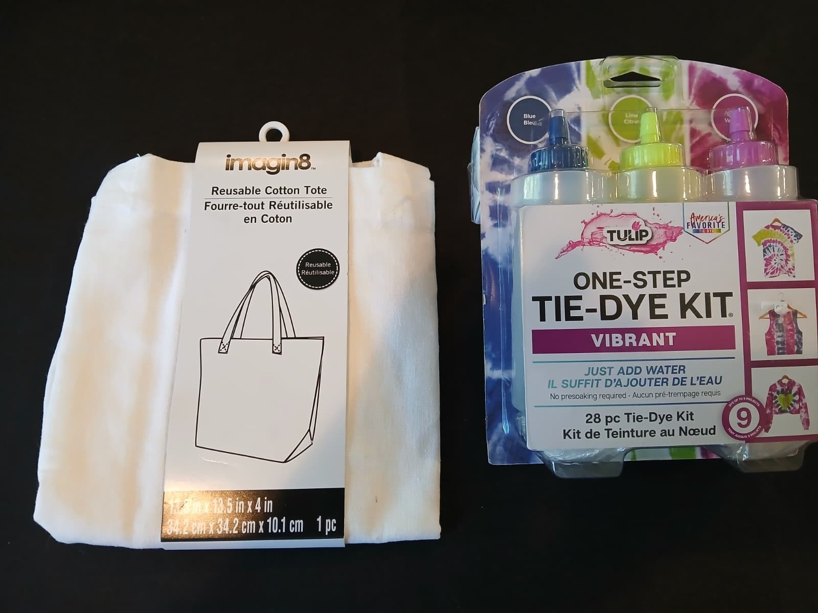 Imagin8 Reusable Cotton Tote Bag& Tulip One Step Tie Dye Kit Vibrant Sets