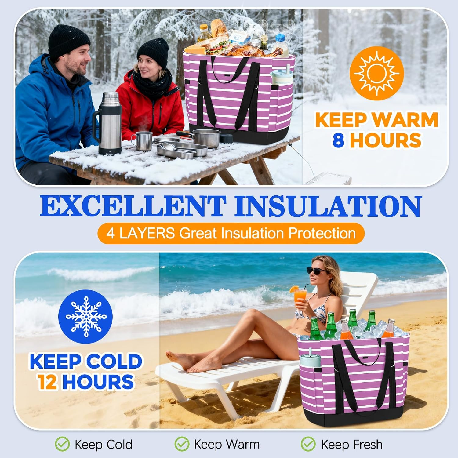 Soft Cooler Bag Insulated for Travel,Large Insulated Grocery Bags with Zippered
