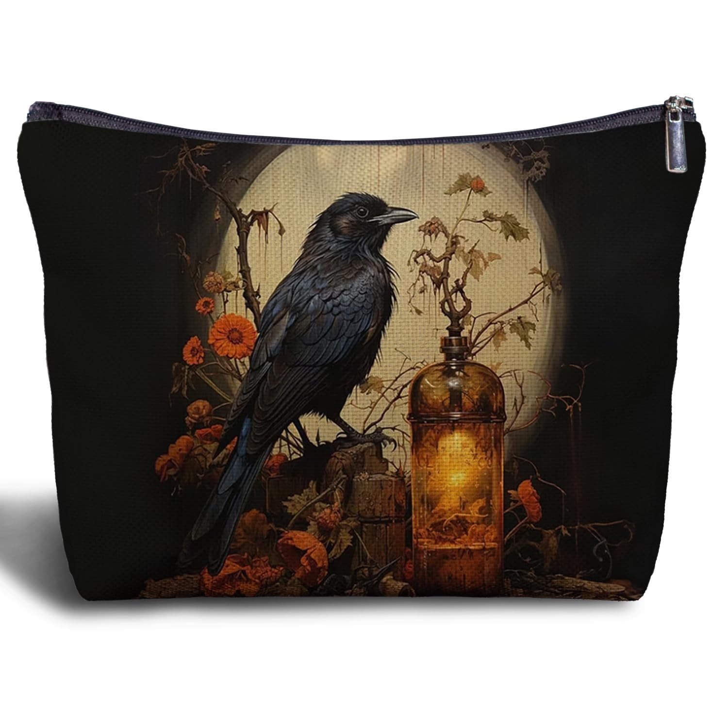 Zomhix Black Crow Raven Goth Canvas Makeup Bag for Women – Dark Art Raven-02