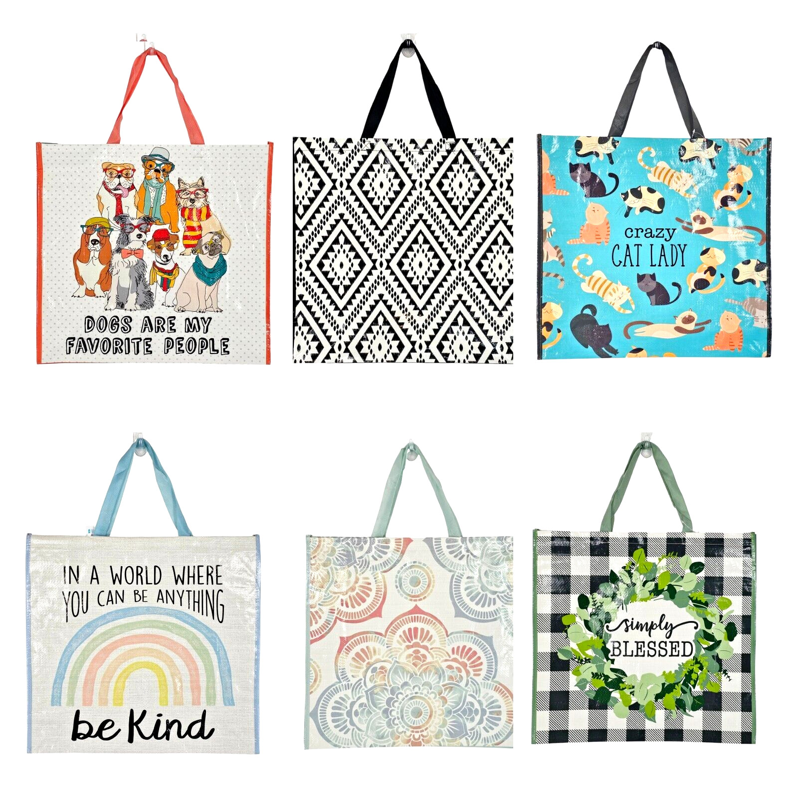 Reusable Carryall Tote Bag L Cats Dogs Southwestern Mandala Farmhouse Rainbow