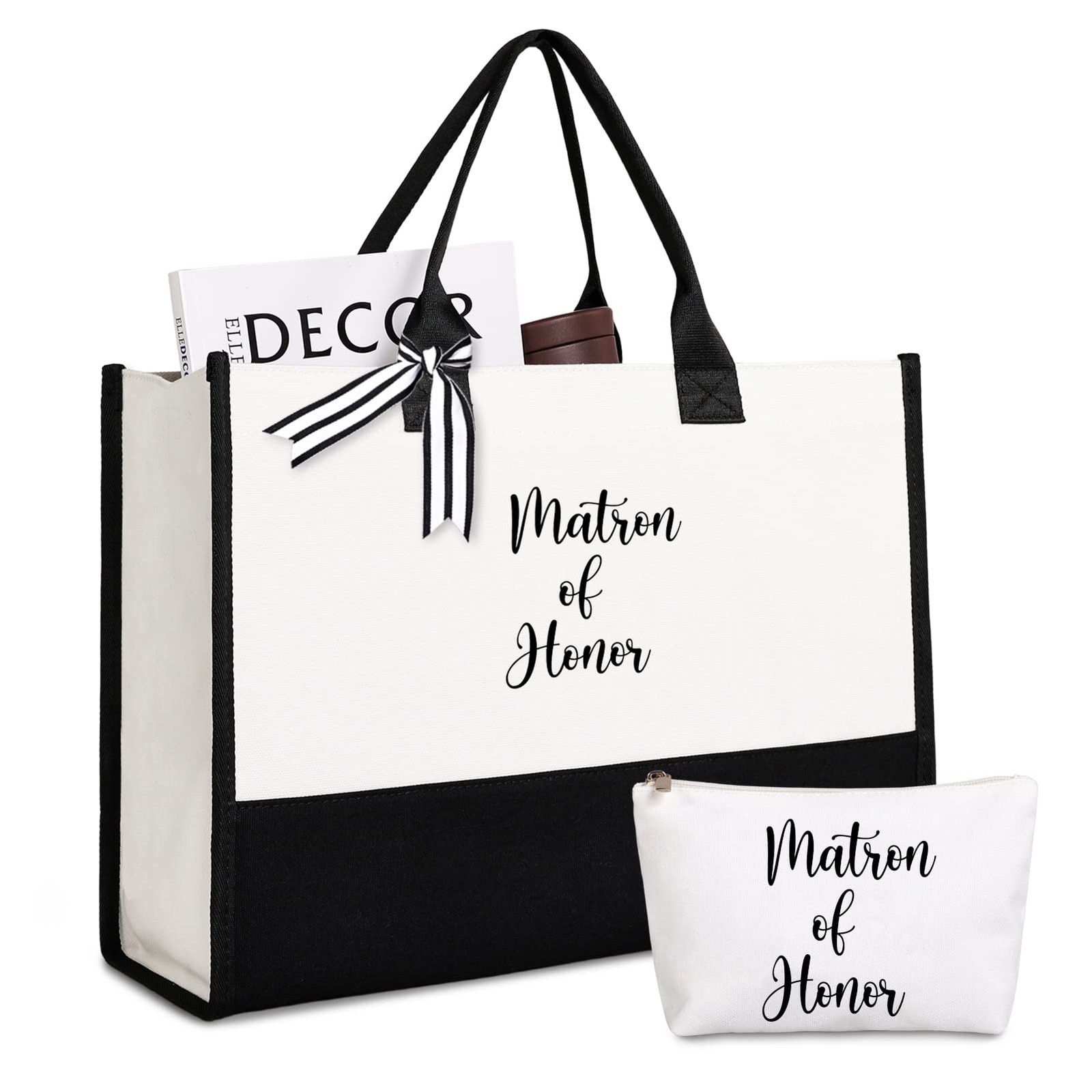 Matron Tote Bag, Honor Gifts From Bride, Proposal Gifts – Black and White