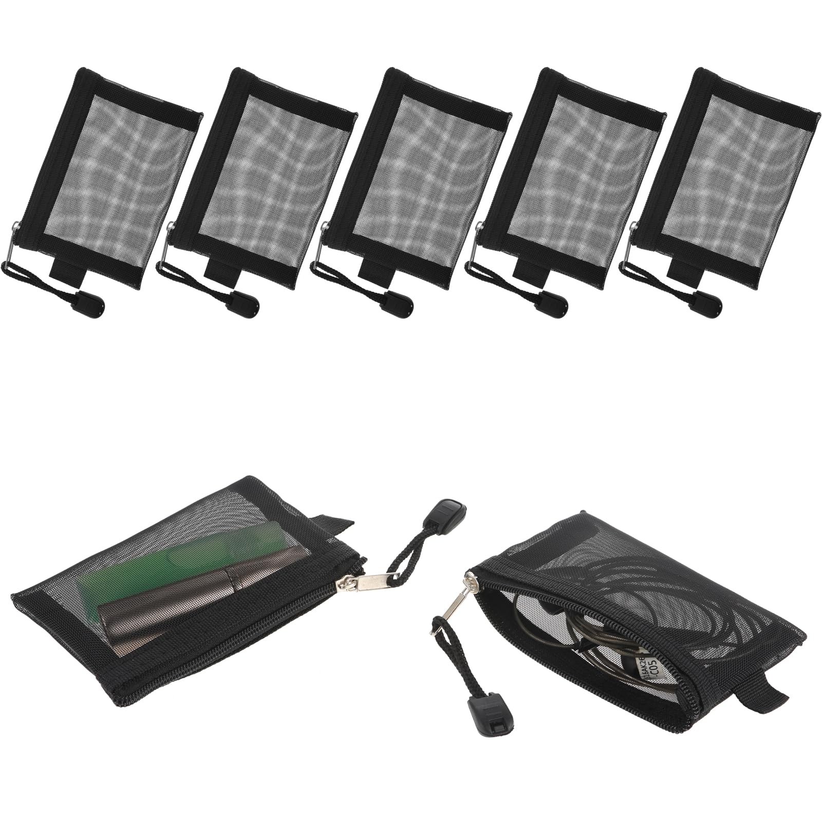 Amabro 5 pcs Mini Zipper Mesh Bags, 10.5*7.5cm/4.13*2.95in, Black