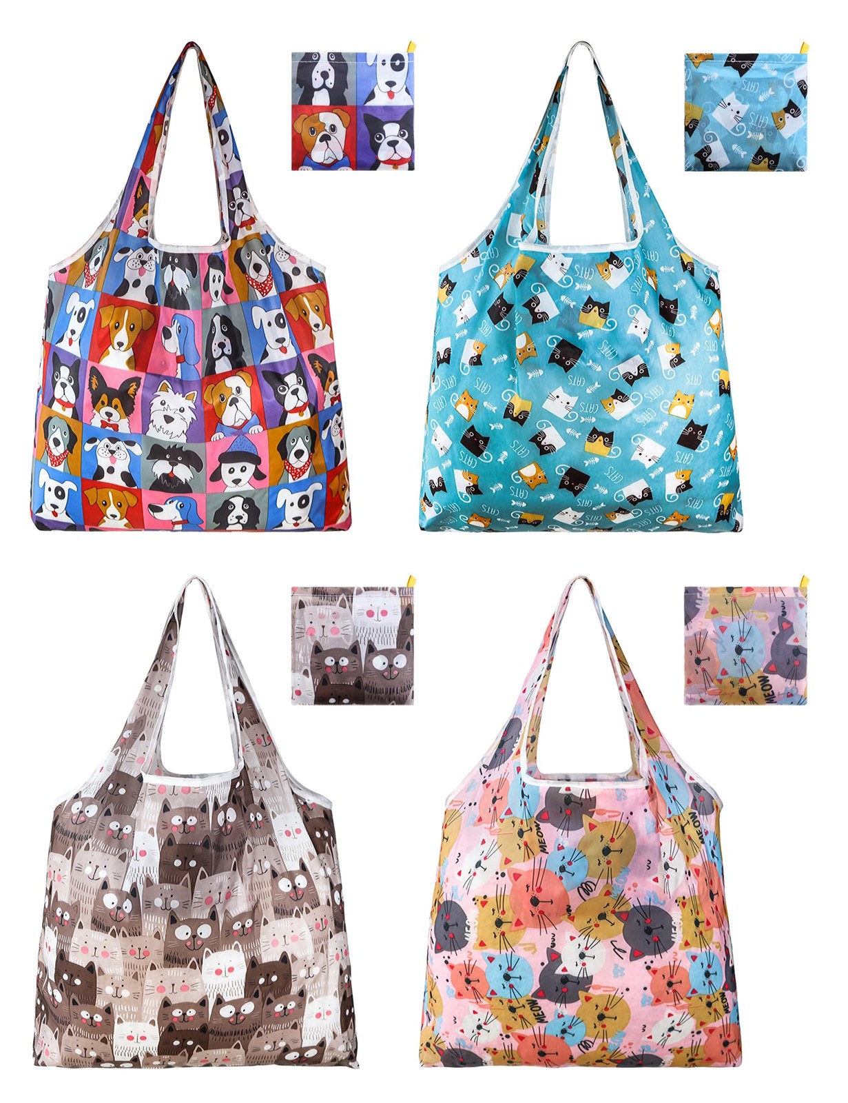 4 Pcs Reusable Grocery Bags, Foldable Shopping Bags Heavy Duty, Large Nano Ba…