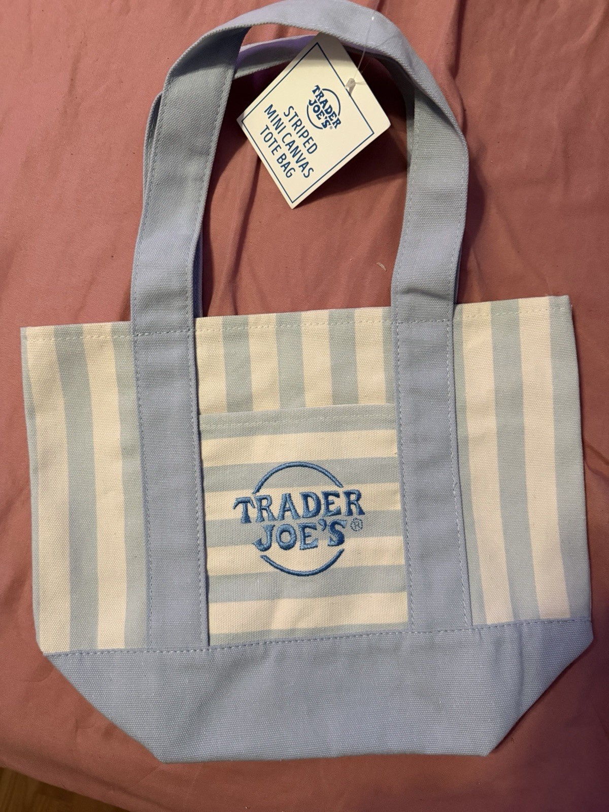 Brand new Trader Joe’s Stripped tote Light blue June 2026