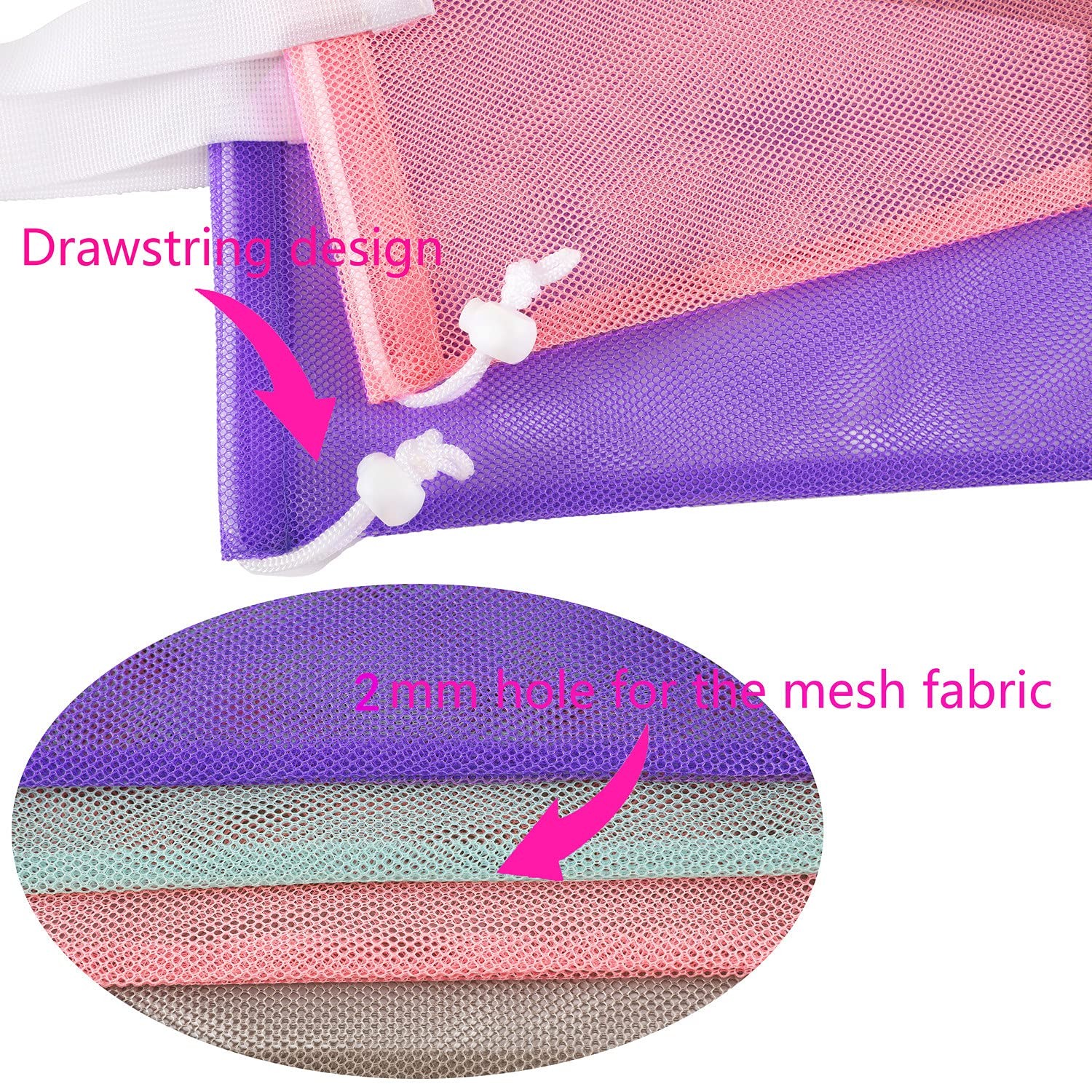 Reusable 4Pack Colorful Mesh Beach Tote BagsMesh Shopping Bag With Drawstring…