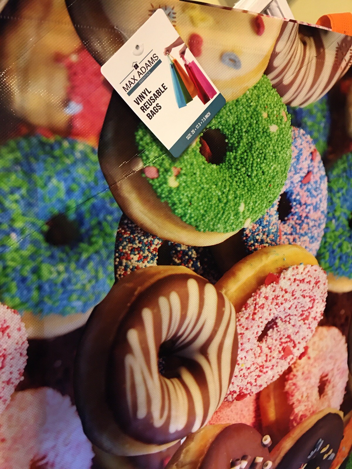 XXL Realistic Yummy Donut Print Reusable Shopping Tote 22”X 20”X 6” EcoFriendly