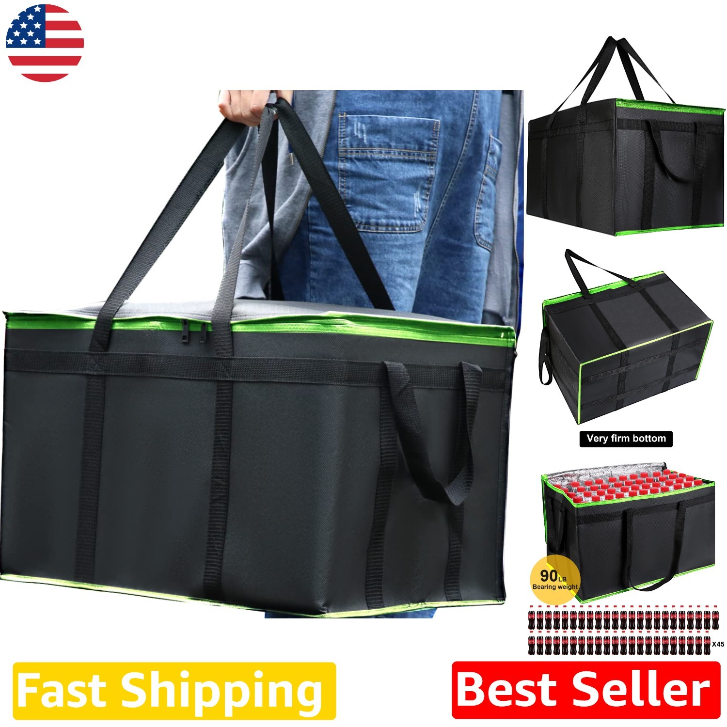XXXL Insulated Grocery Bags 2 Pack – Heavy Duty Cooler Tote, Zippered, 24″x15…