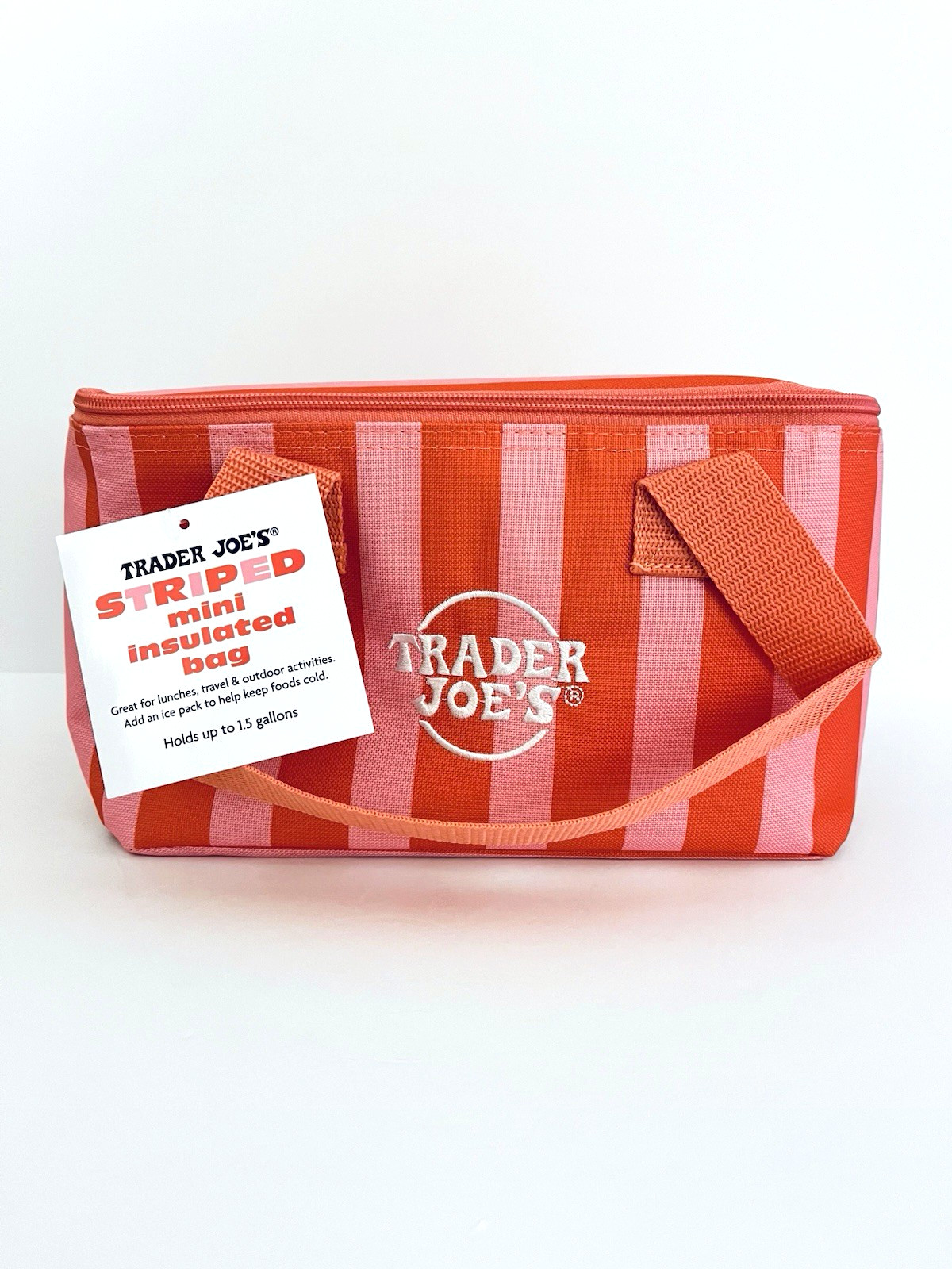 Trader Joe’s Striped Mini Insulated Tote Bag 2026 New Pink Red Stripes NWT