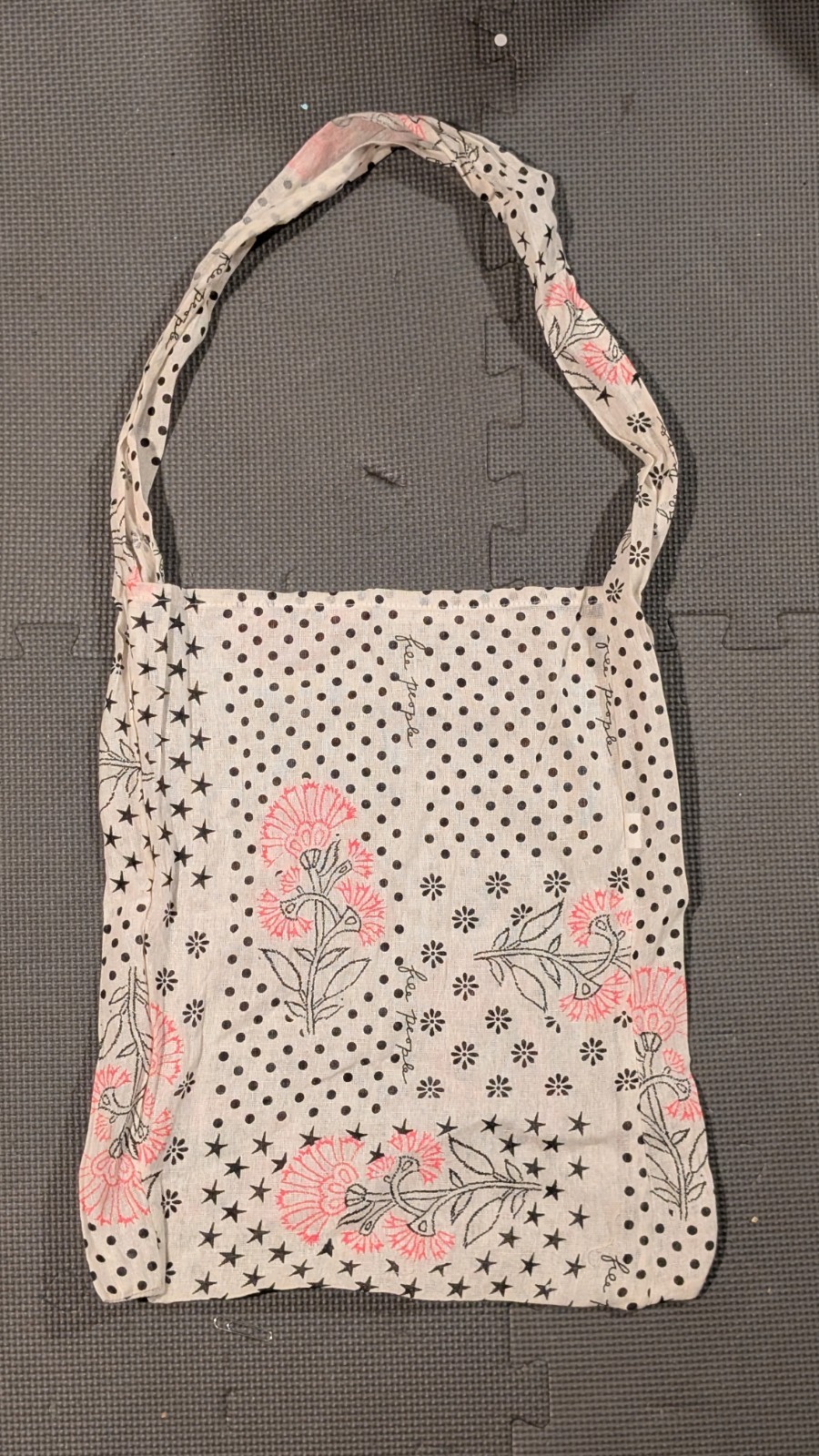 Free People Linen Cloth Lightweight Shopping Tote Bag Tan Pink Paisley Boho