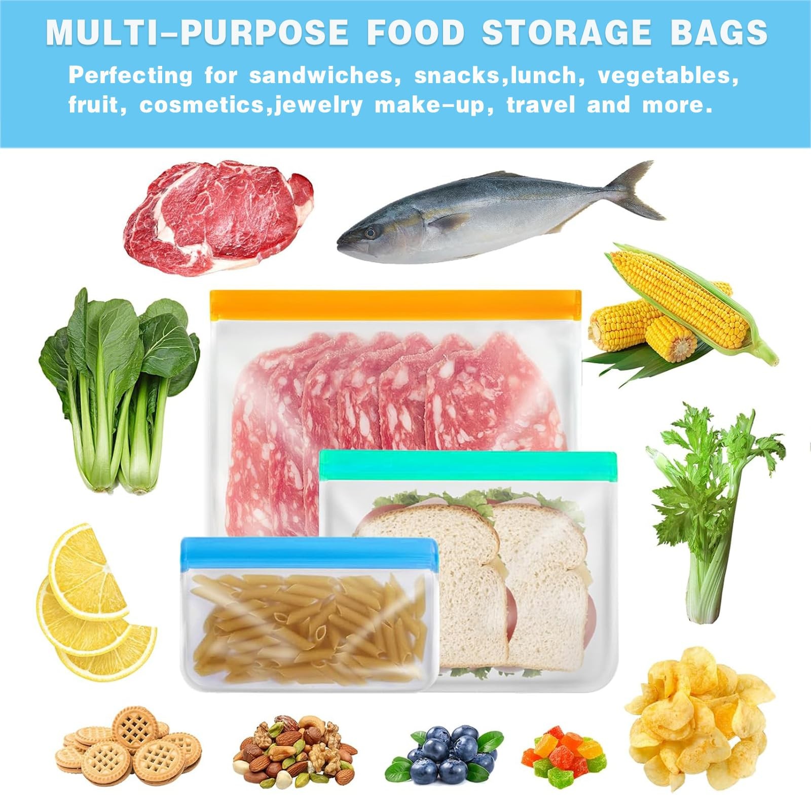 SHUOGUO Reusable Snack Bags Dishwasher Safe,10Pack 10 Pack Orange