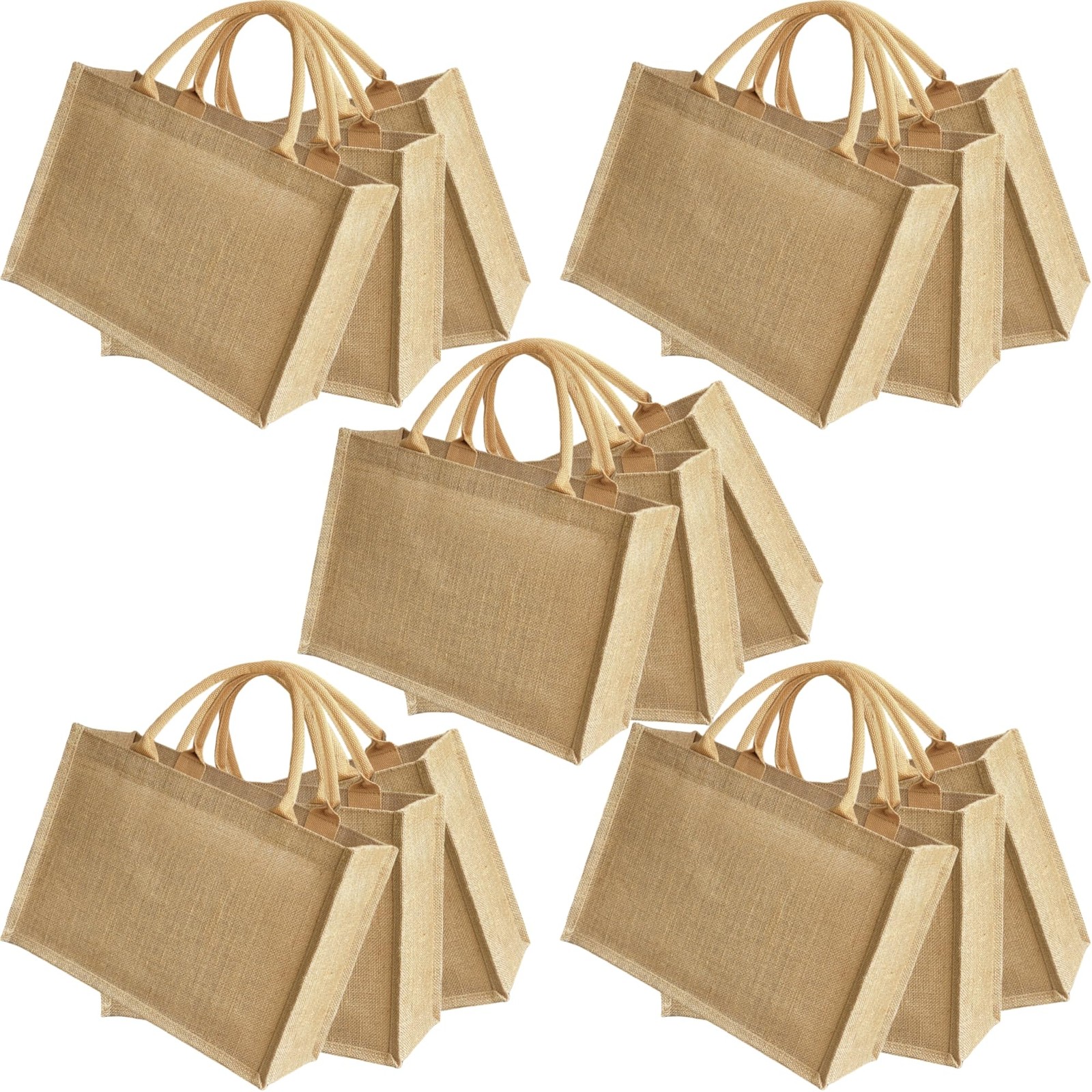 15pcs Reusable burlap tote bags Natural Jute handbags with Waterproof Liner f…