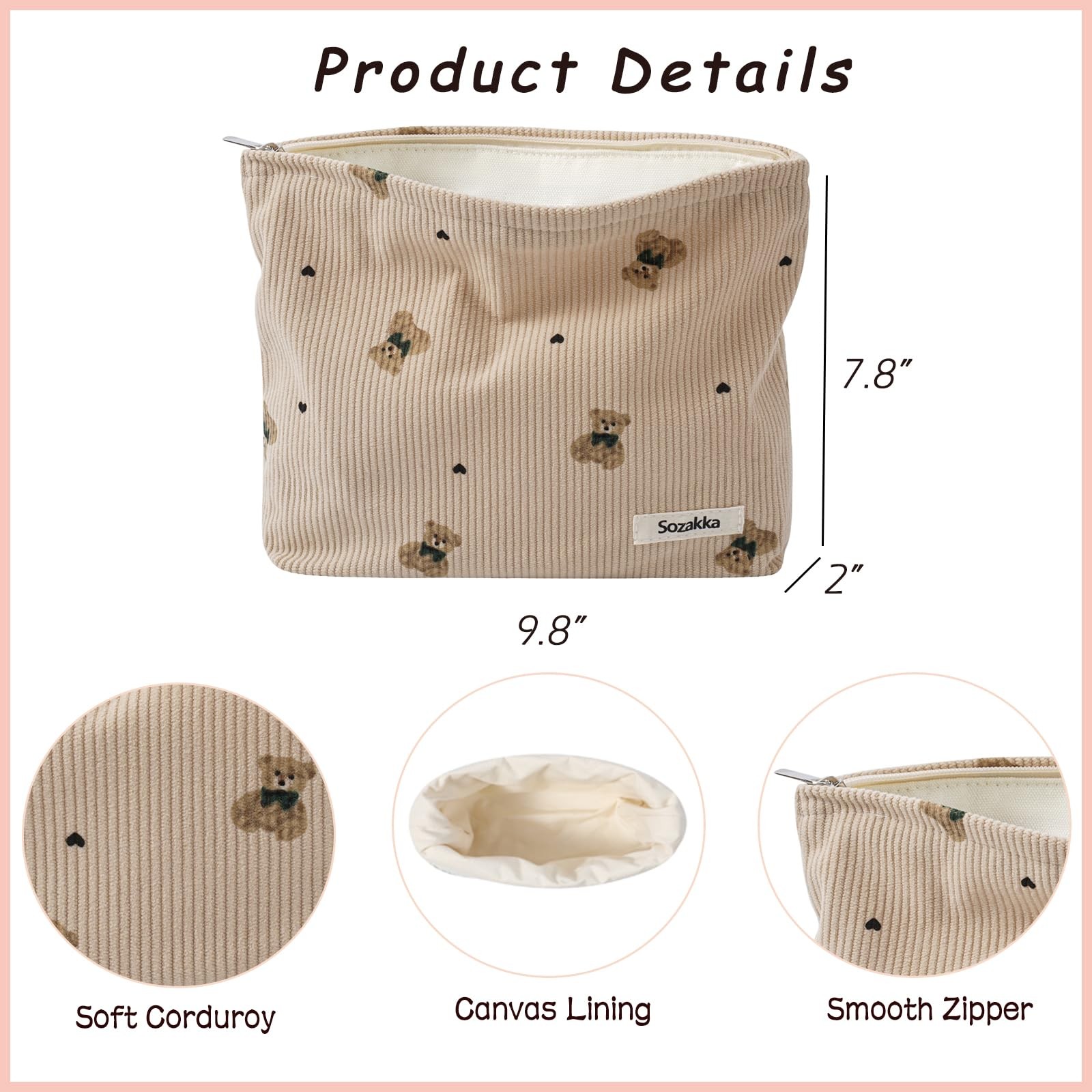 Lestikave Small Corduroy Makeup Bag for Purse,Travel Cosmetic 03Light Taupe