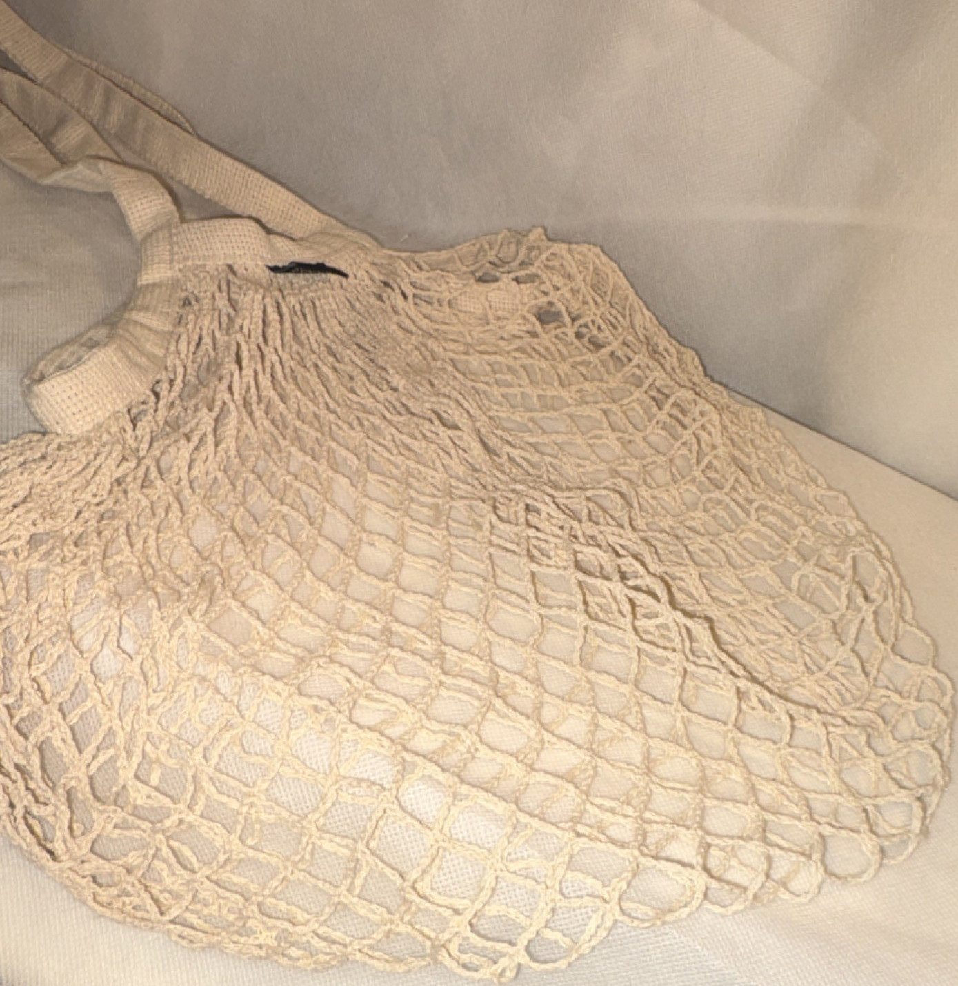 Public Goods Beige String Mesh Cotton Foldable Reusable Shopping Bag 24x14x24in
