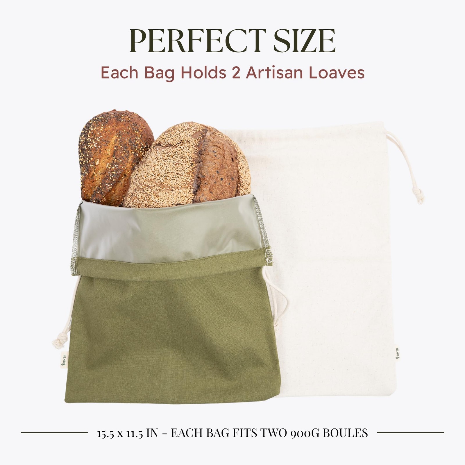 Sourdough Bread Bags for Homemade Bread, 2 One Size, Olive + Cream Linen