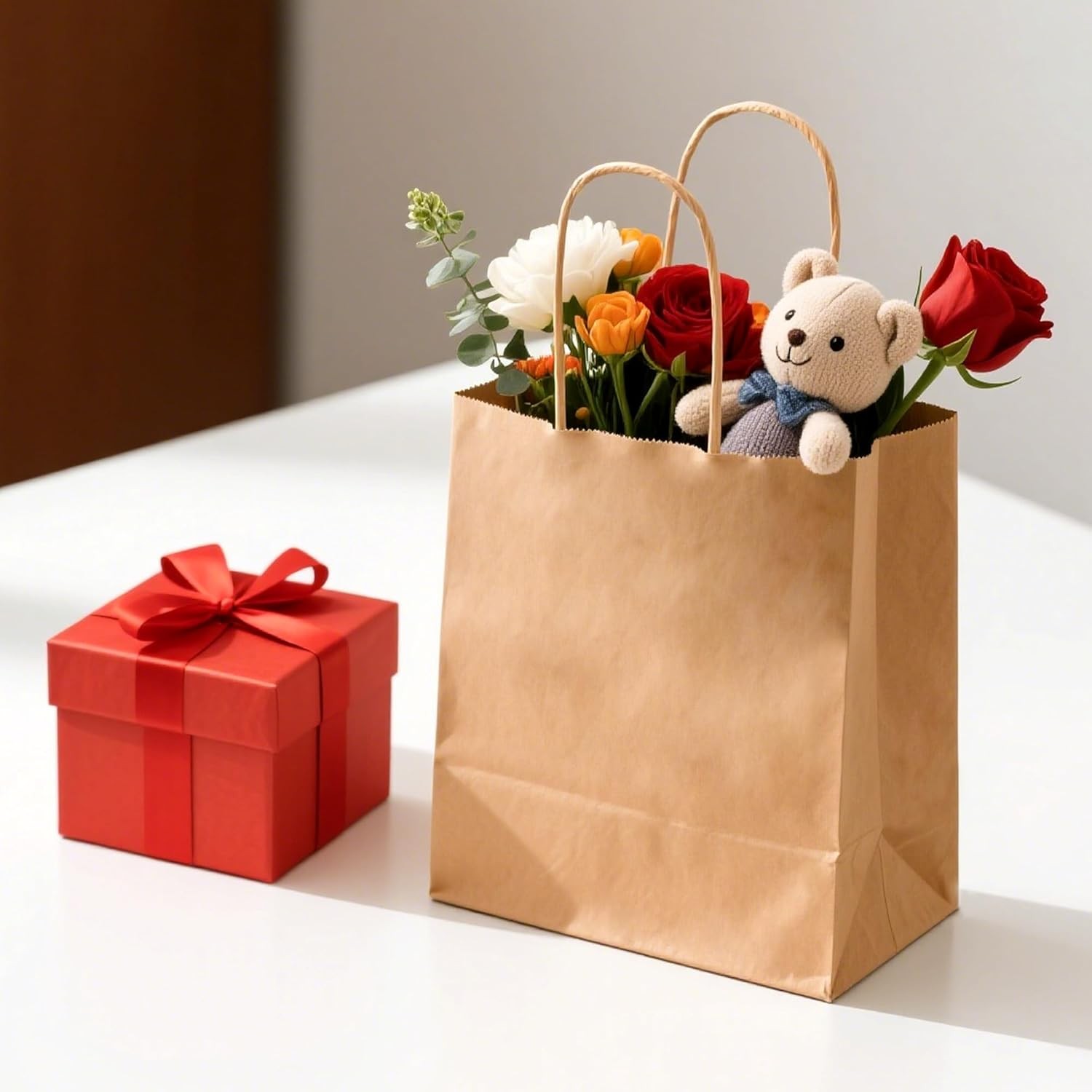 Brown Paper Bags with Handles in Bulk, 50pcs Kraft Paper Bags 8×4.5×10.8 inch,
