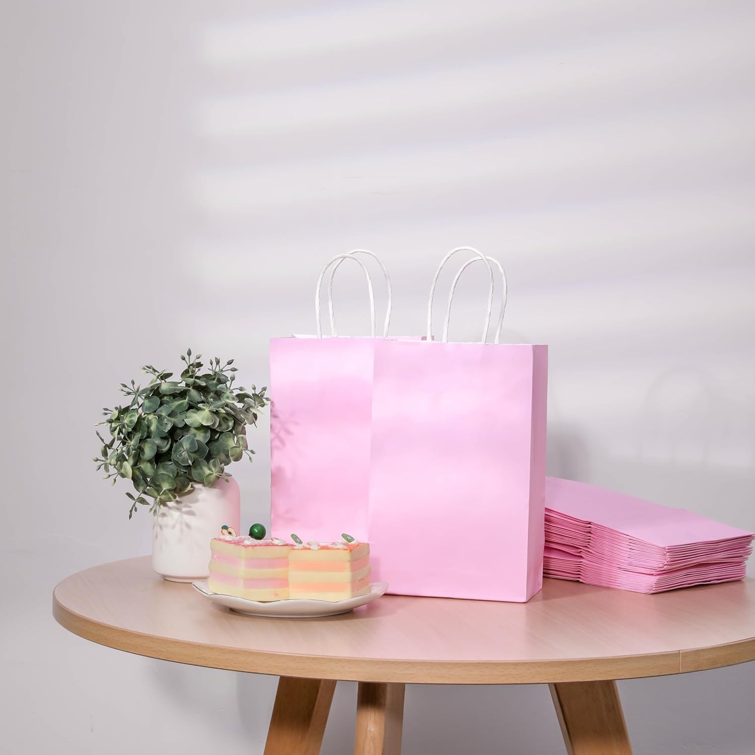 12-Pack Pink Bags with Handles, 7.9×5.12×3.15 Inches Kraft Paper Party Favor