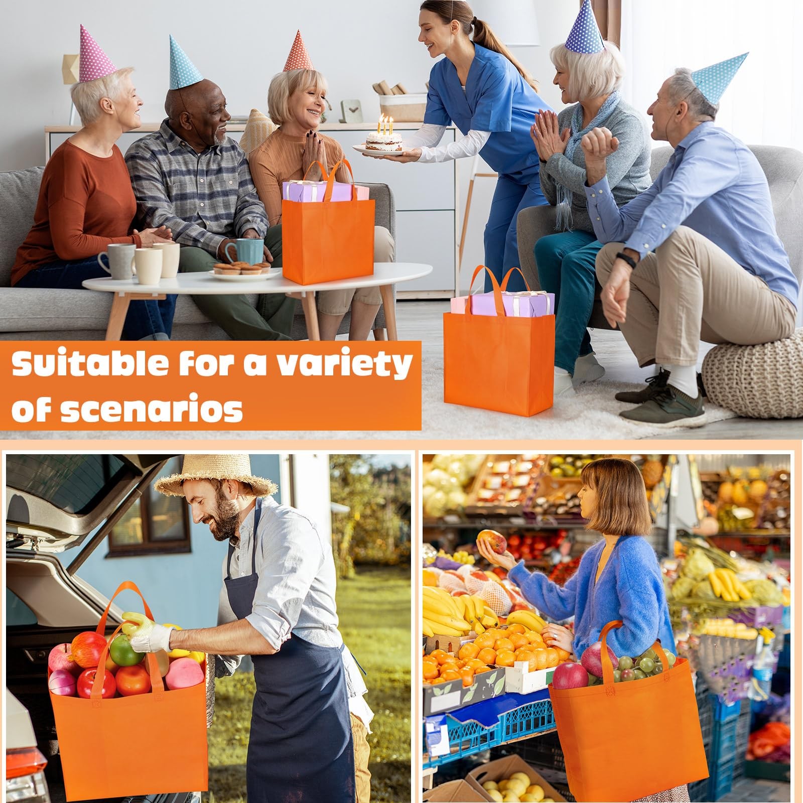 Reusable Grocery Bags Large Non Woven Shopping Tote Bulk 12.6×11.8×6.3 Inch