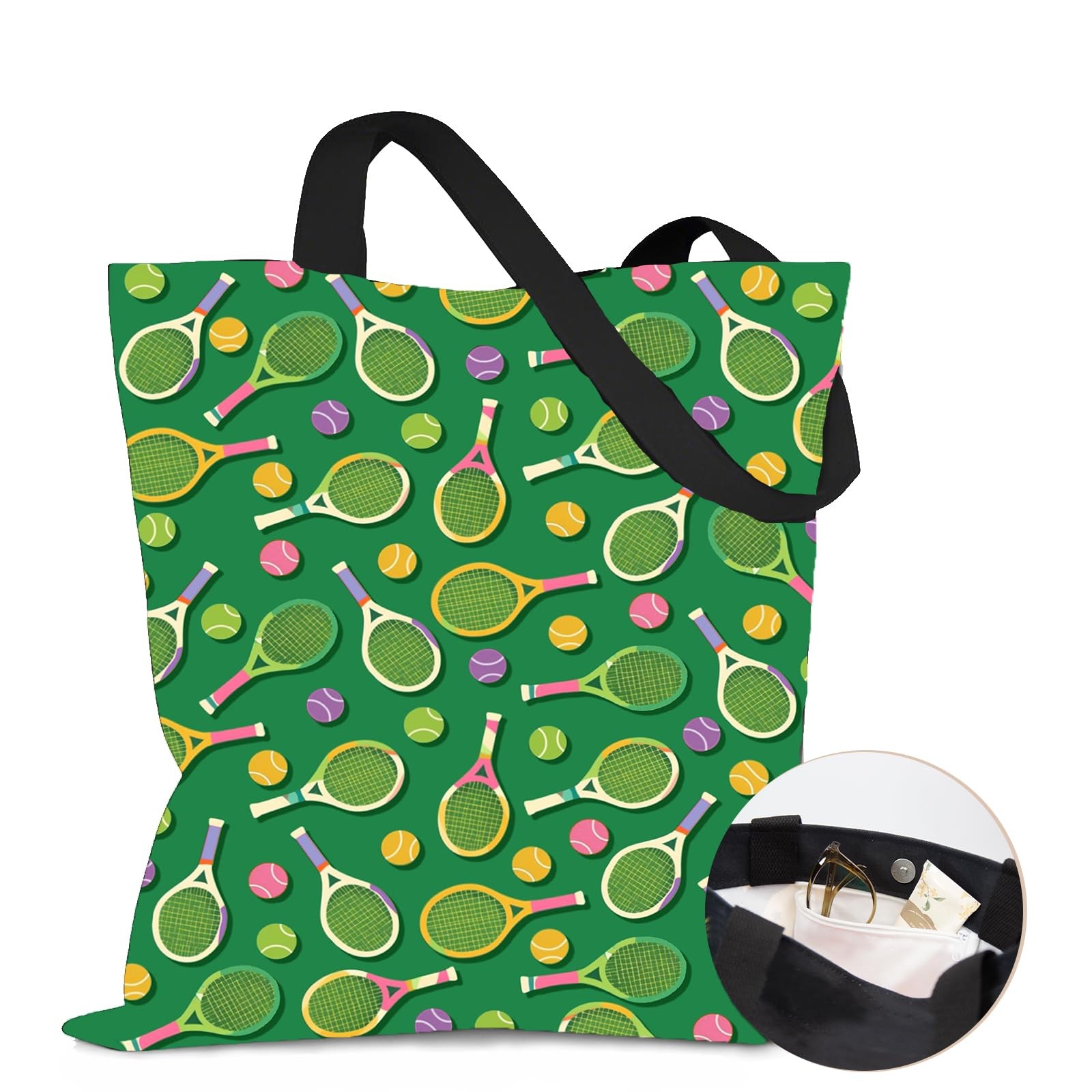Aesthetic Tennis Ball Print Canvas Tote Bag – Sports-Inspired Print | with Ma…