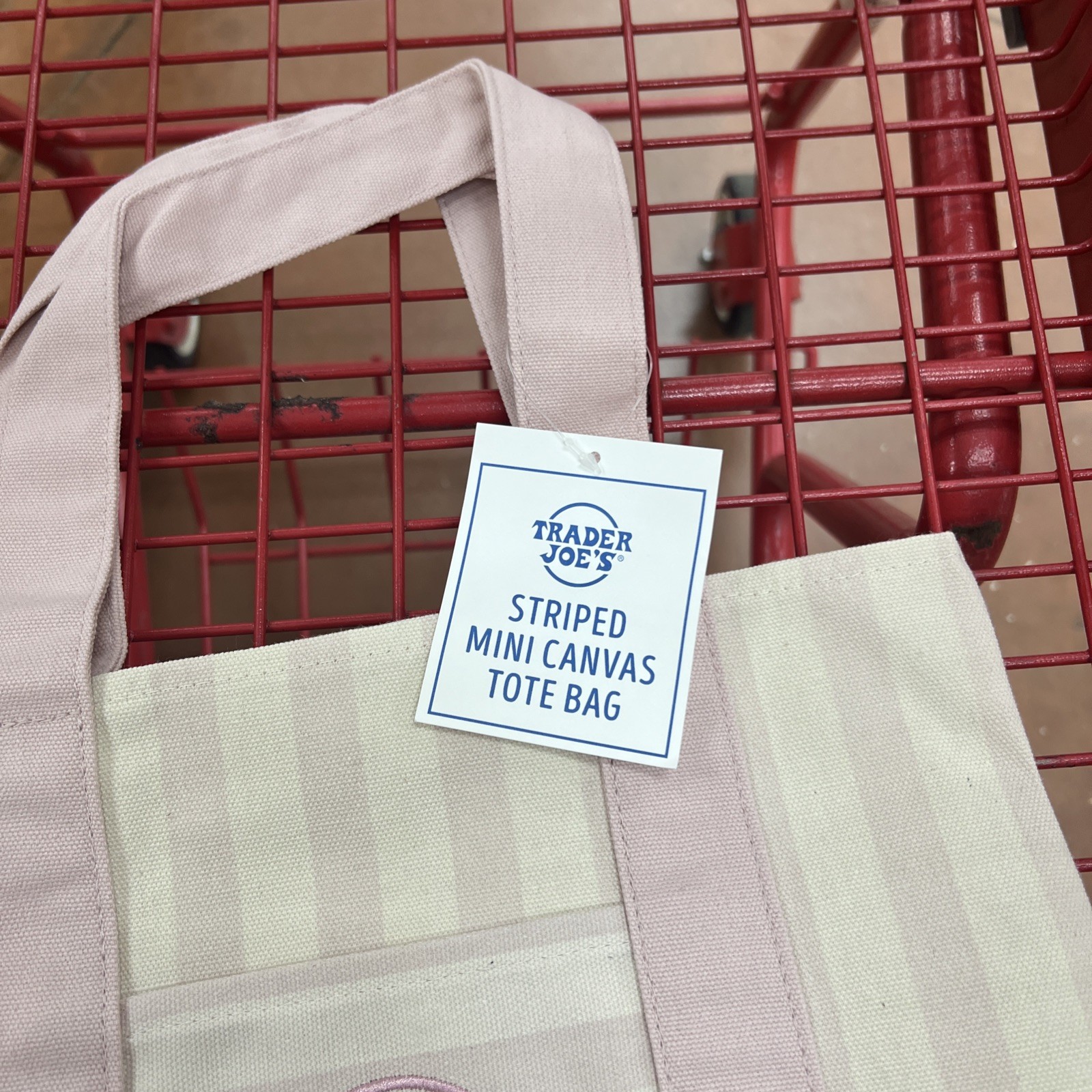 Trader Joe’s Mini Canvas Tote Bag Pink Pastel Stripes