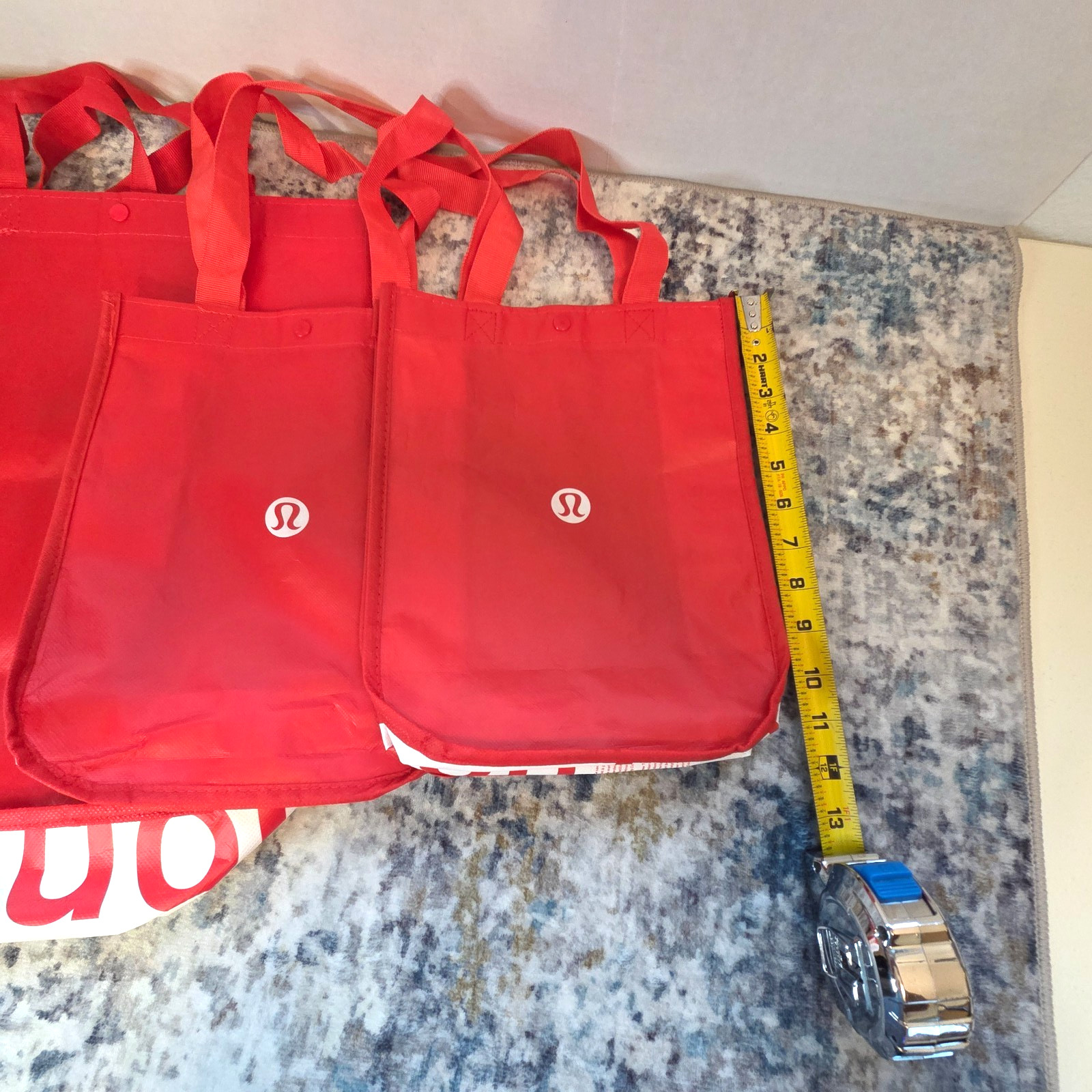 Lululemon Reusable Shopping Bags. 1 Large. 2 Small. Set Of 3. Red/White