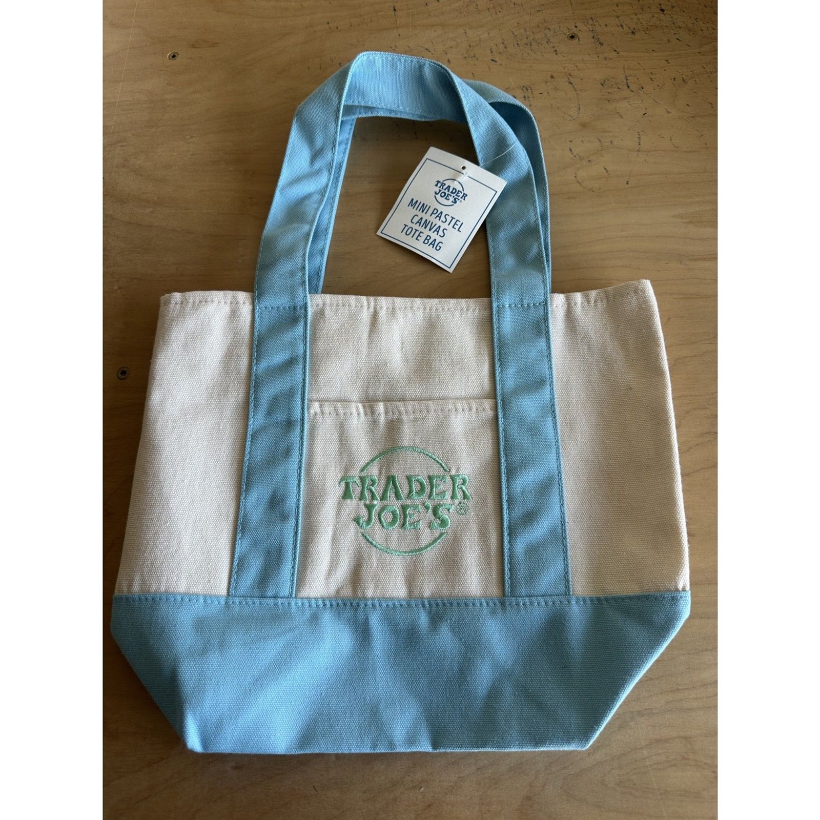 Trader Joe’s Mini Blue Pastel Canvas Tote Bag Limited Release NWT