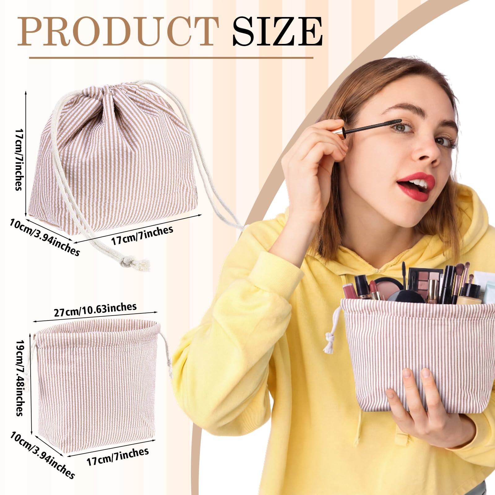 Huhumy Drawstring Makeup Bag, Khaki 10.63 X 7.48 X 6.69 X 3.94 Inches, khaki