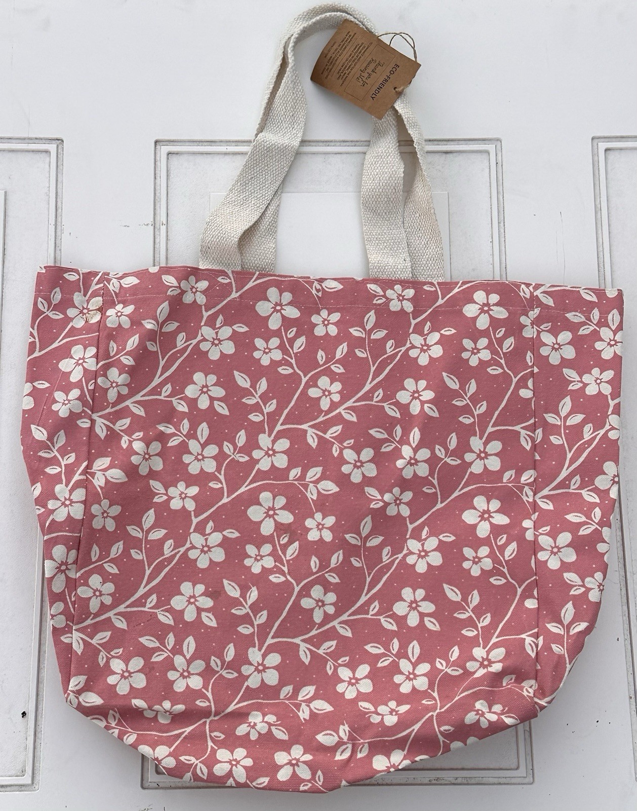 Reusable Tote Bag Eco-friendly Pink White Floral NWT
