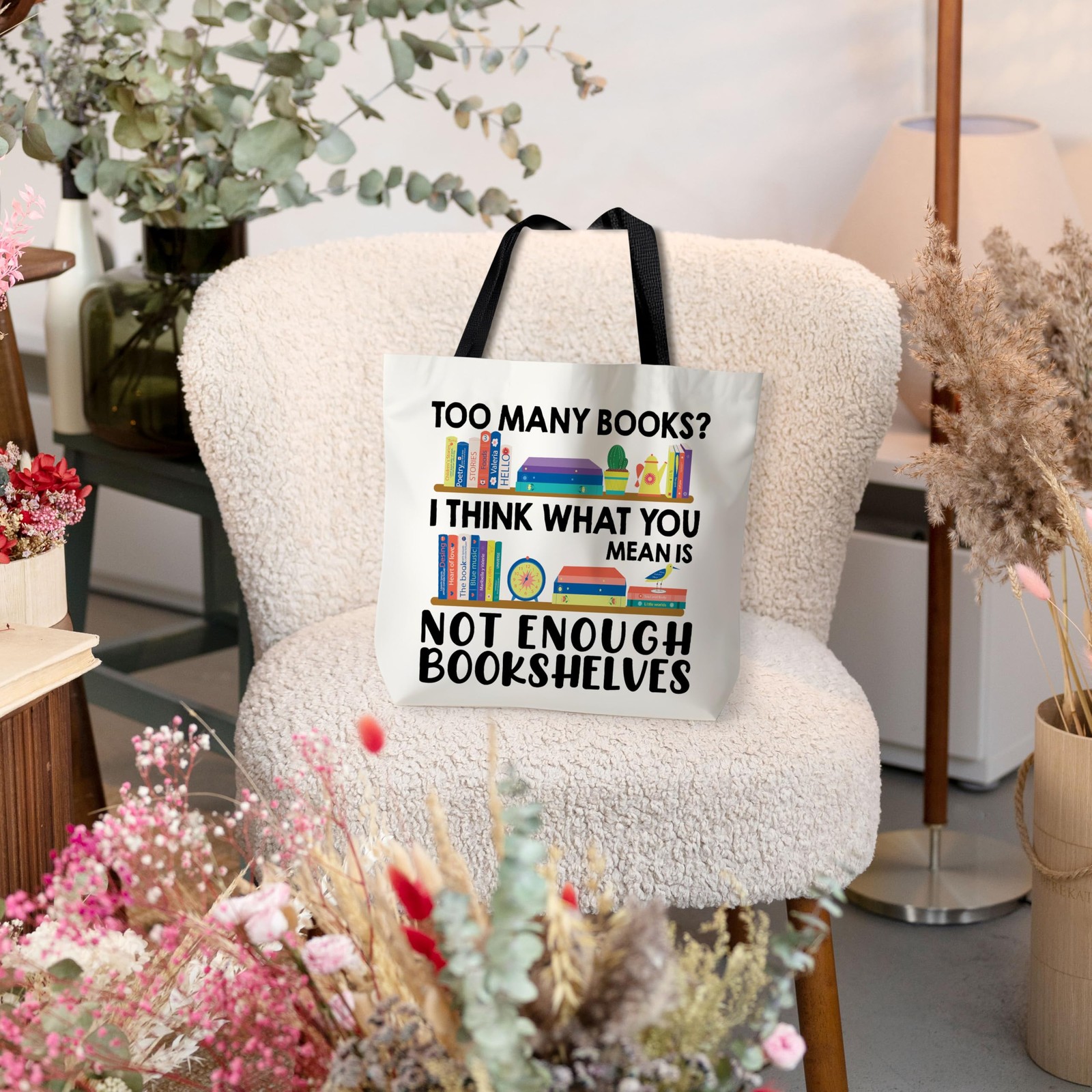 To Many Books Canvas Tote Bag, Book Lover Gifts, Reusable Grocery Shopping Ba…