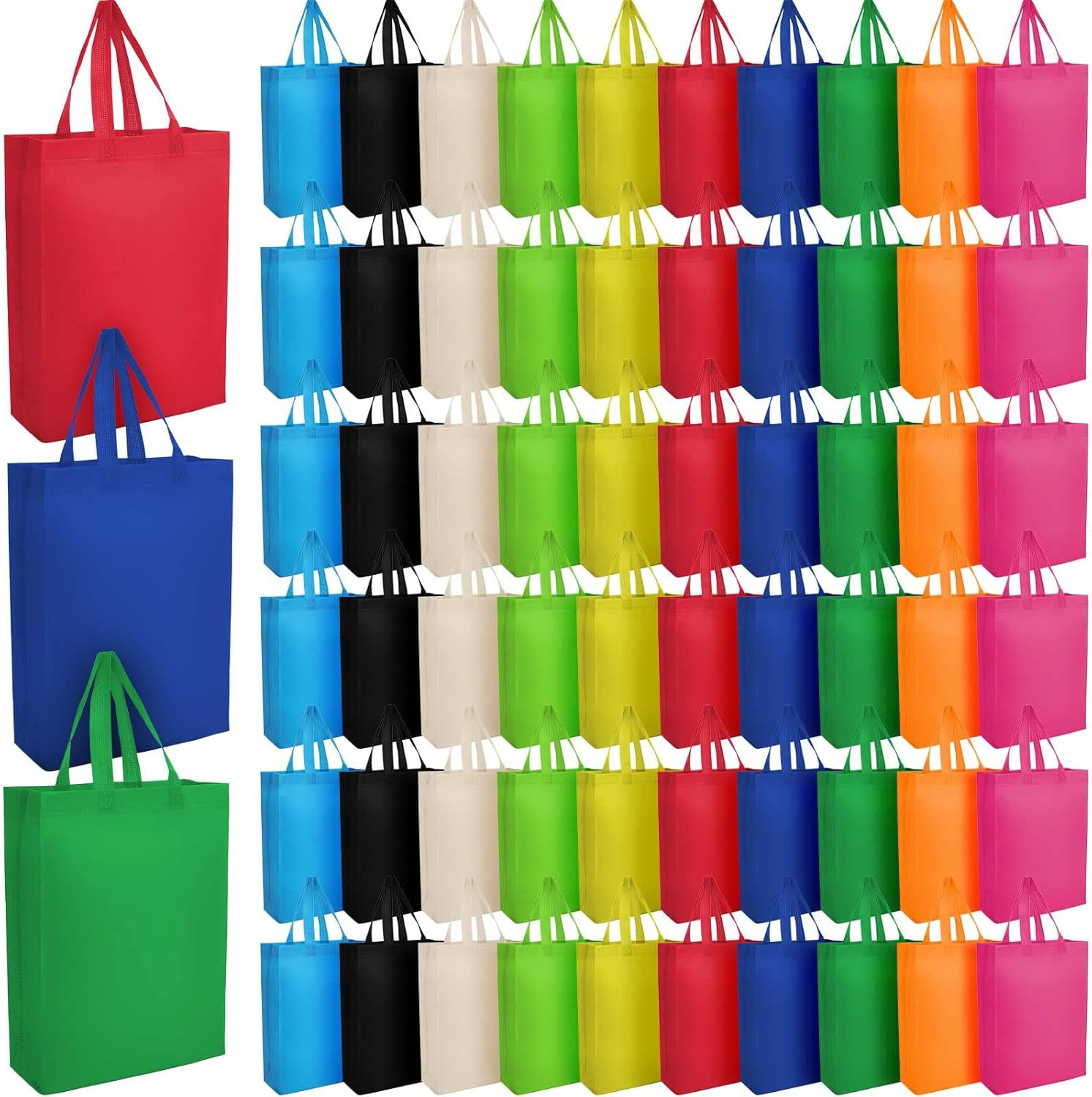 Jexine 60 Pcs Large Tote Bags Bulk with Handle 15” X 12.5” Reusable Non Woven