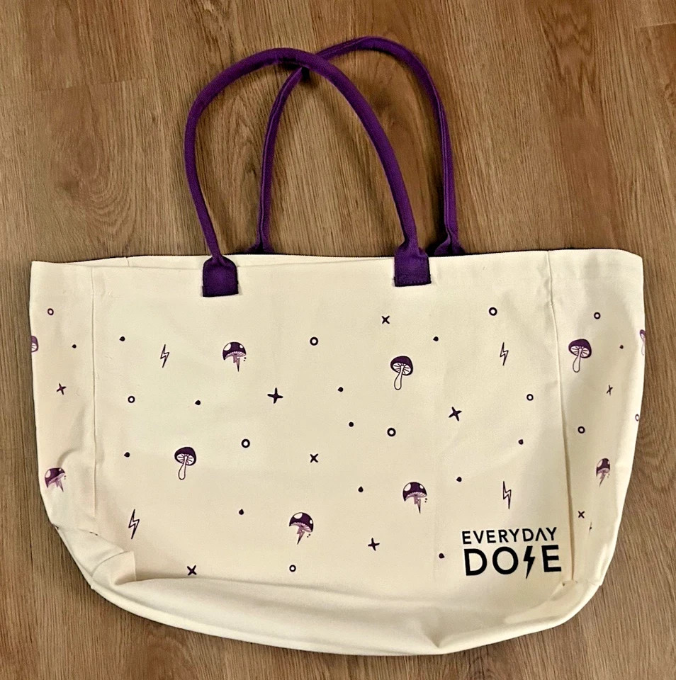 Everyday Dose NEW Canvas Cotton Reusable Mushroom Oversized 20″x 13″ Tote Bag