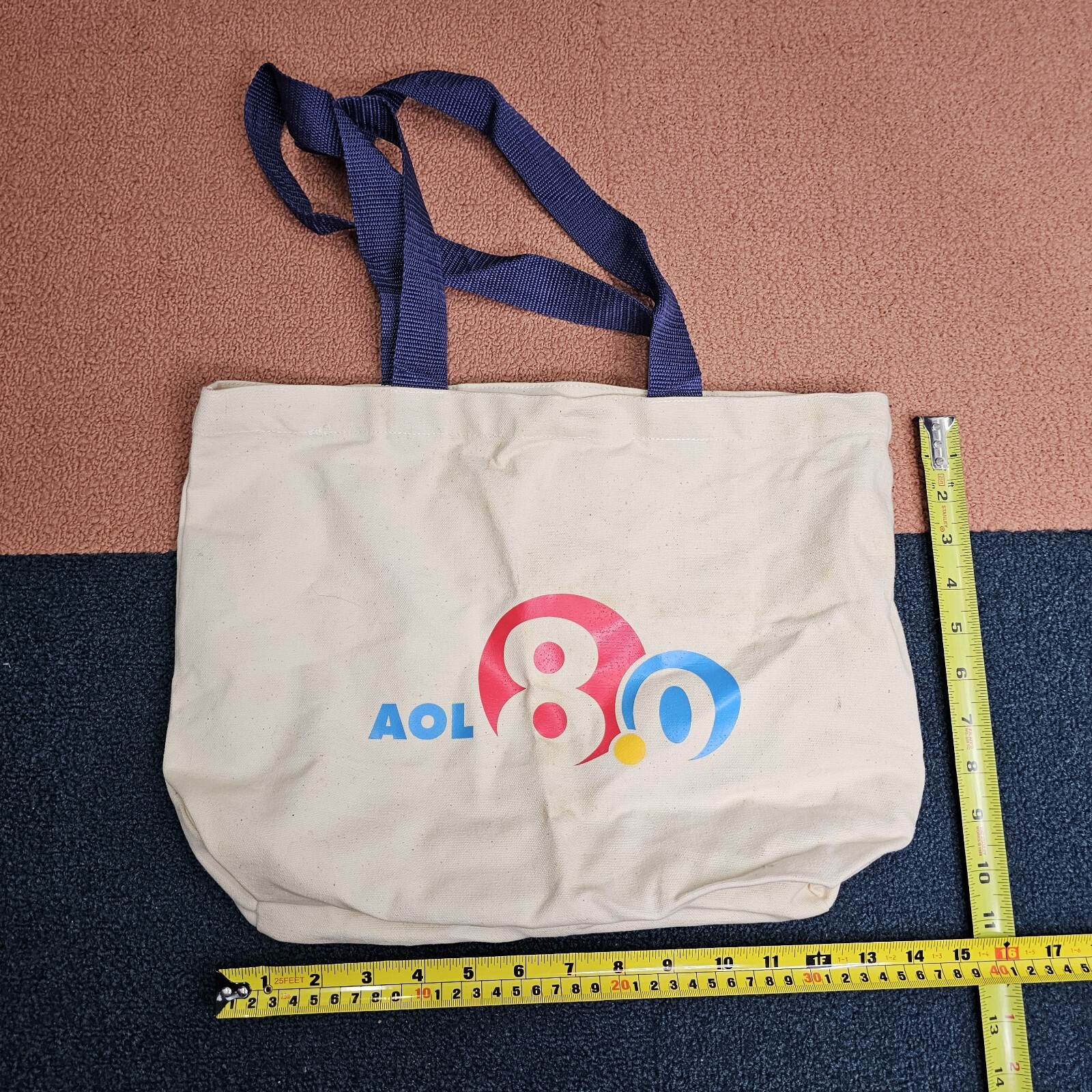 Stains* AOL 8.0 America Online Leed’s Cotton Reusable Tote Bag Cream Y2K Q0a