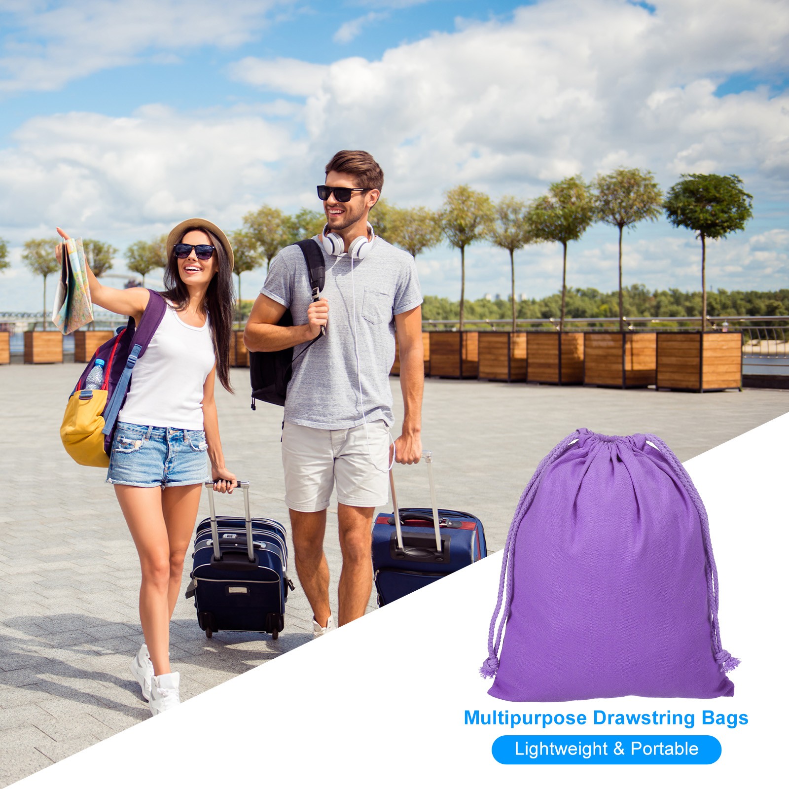 3pcs Reusable Drawstring Bags, 10×12.6″ Multipurpose Bags, Purple